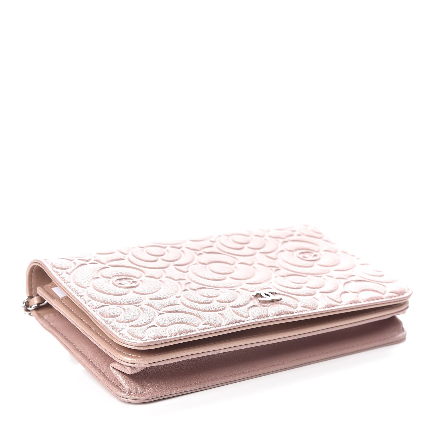 Chanel Goatskin Camellia Embossed Wallet On Chain WOC Light Pink 4 of 11