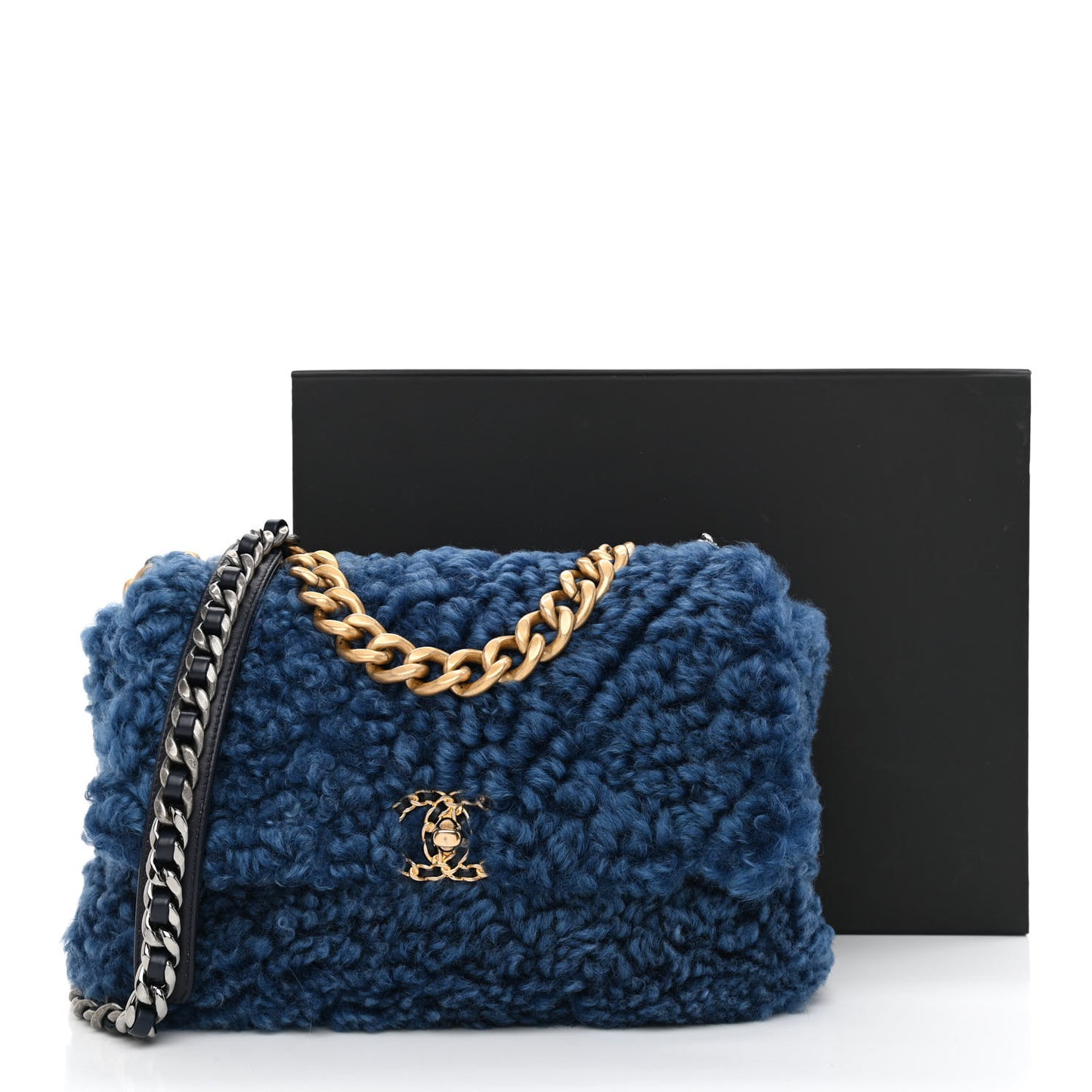 Shearling Sheepskin Medium Chanel 19 Flap Blue
