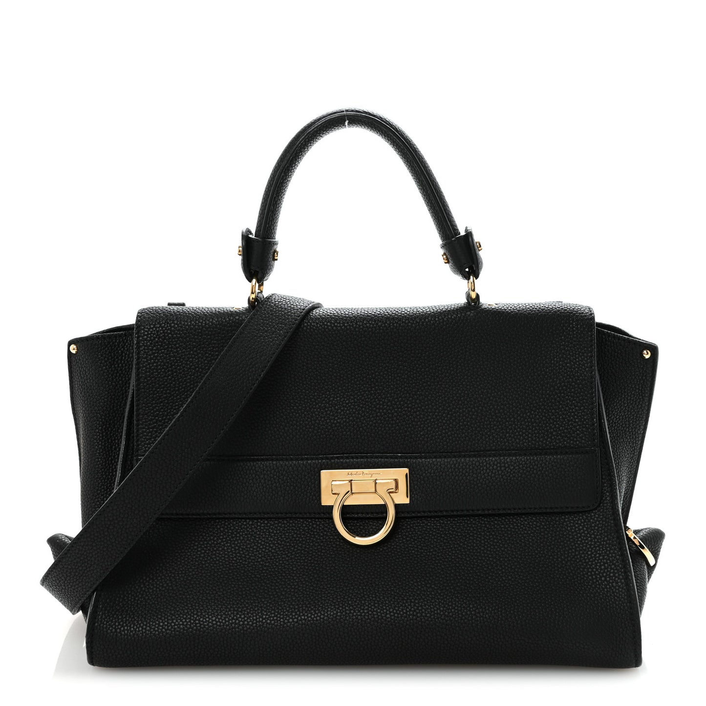 Grained Calfskin Medium Sofia Satchel Black
