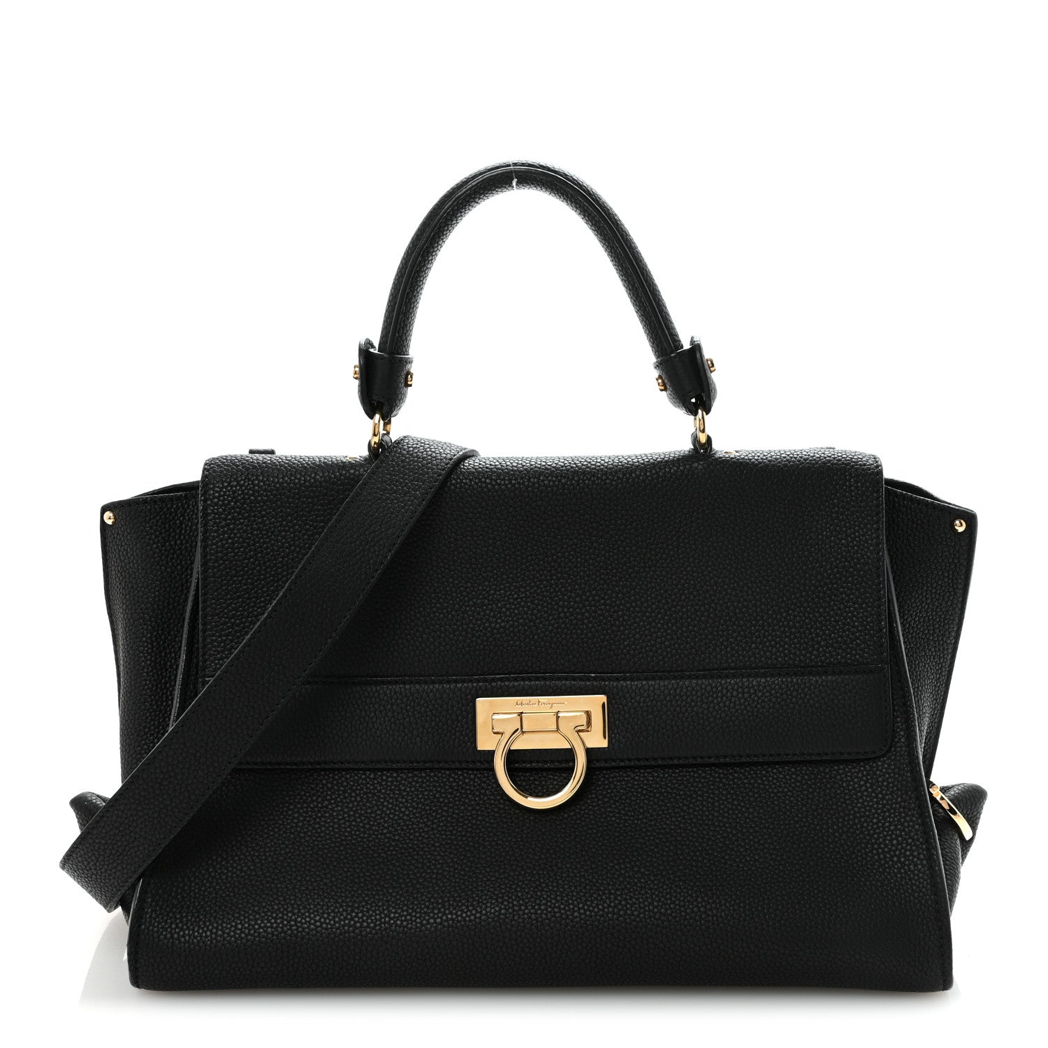 Salvatore Ferragamo Grained Calfskin Medium Sofia Satchel Black 1 of 9