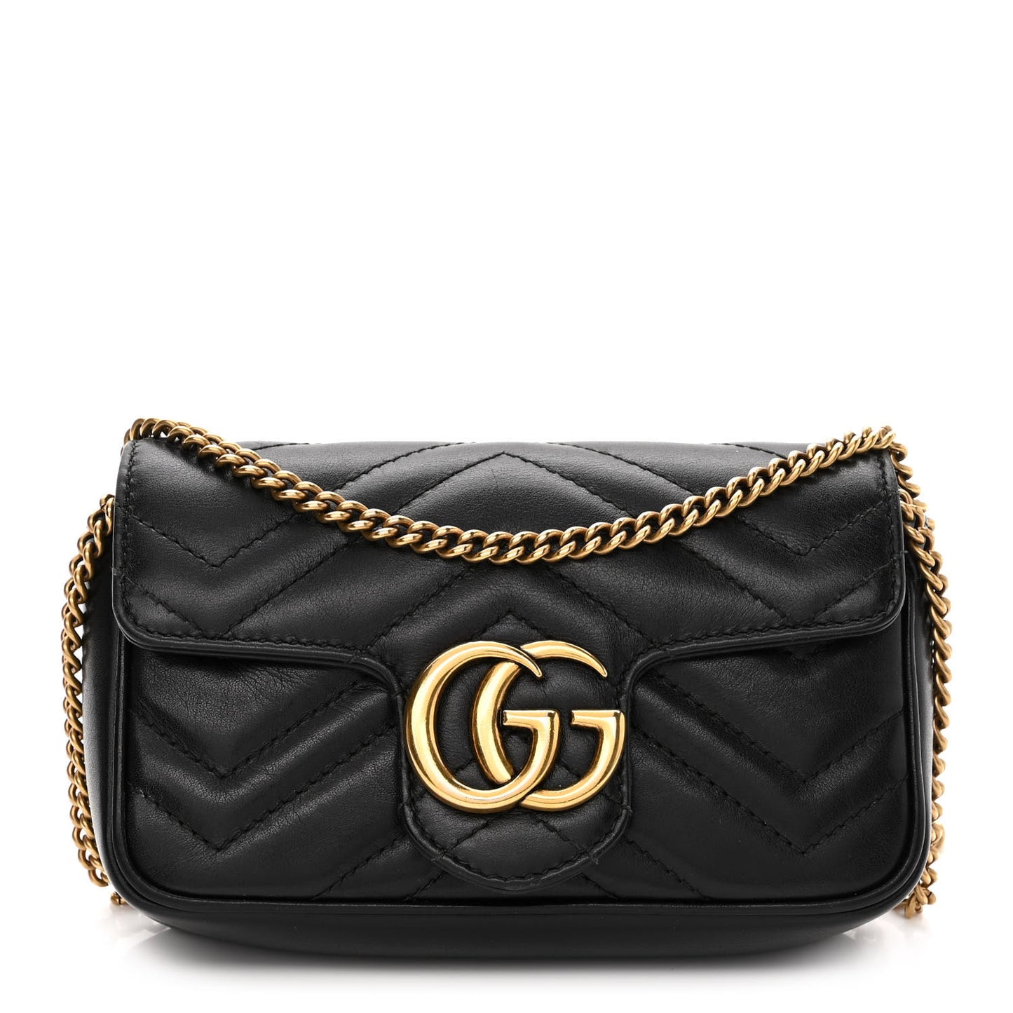 Calfskin Matelasse Super Mini GG Marmont Shoulder Bag Black
