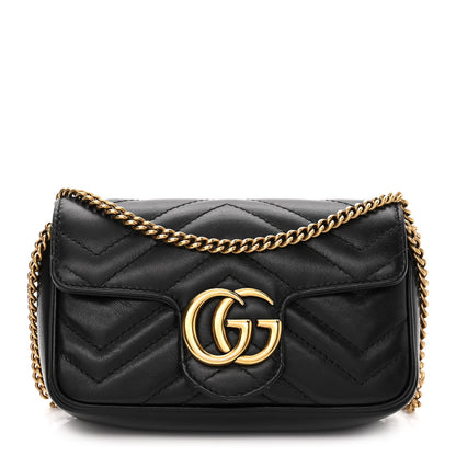 Gucci Calfskin Matelasse Super Mini GG Marmont Shoulder Bag Black 1 of 12