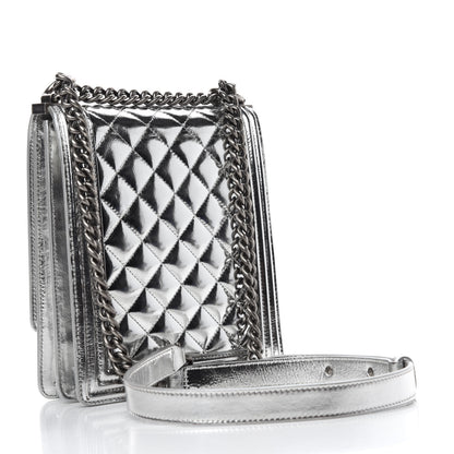 Chanel Metallic Goatskin Quilted North South Boy Flap Silver 3 of 10