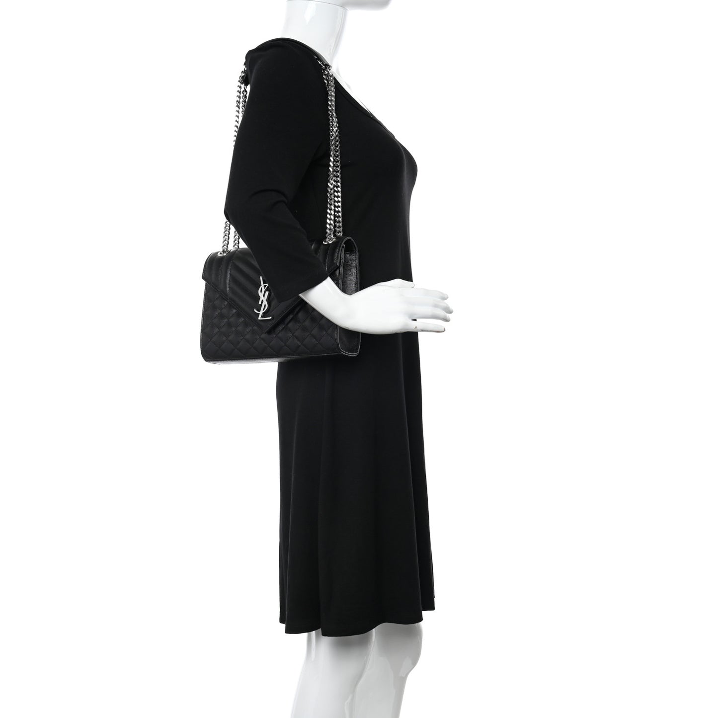Grain De Poudre Textured Mixed Matelasse Triquilt Medium Monogram Satchel Black