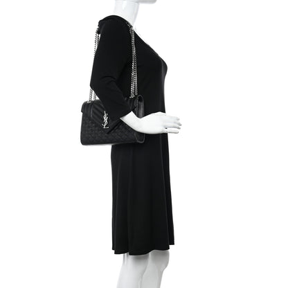 Saint Laurent Grain De Poudre Textured Mixed Matelasse Triquilt Medium Monogram Satchel Black 2 of 11