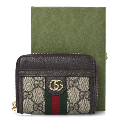 Gucci GG Supreme Monogram Textured Dollar Calfskin Web Ophidia Zip Around Card Case Wallet Beige Ebony New Acero 9 of 9