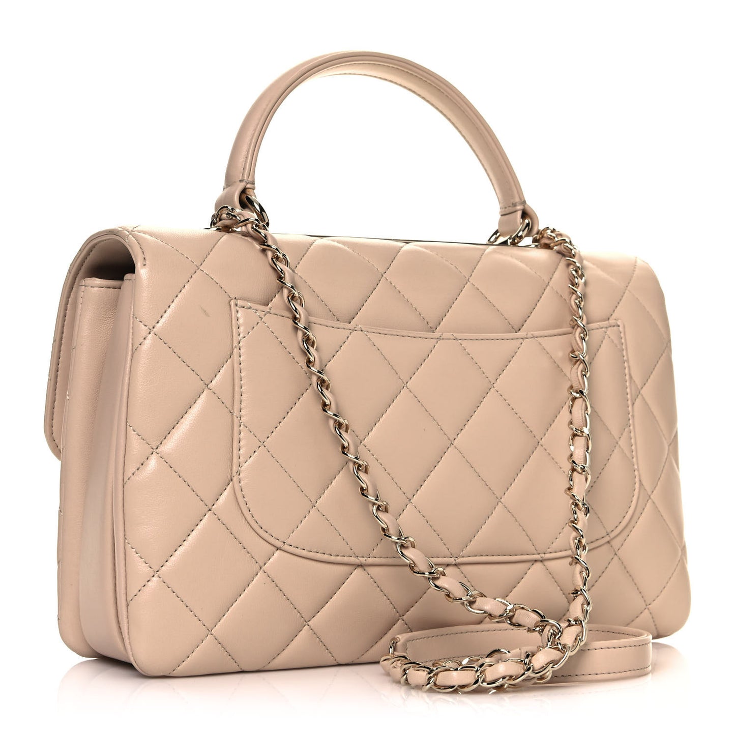Lambskin Quilted Medium Trendy CC Flap Dual Handle Bag Beige