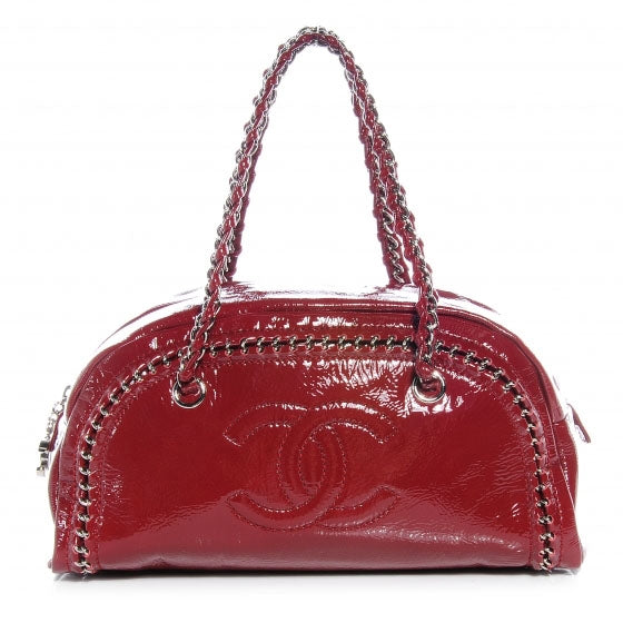 Chanel Patent Luxe Ligne Medium Bowler Red 1 of 7