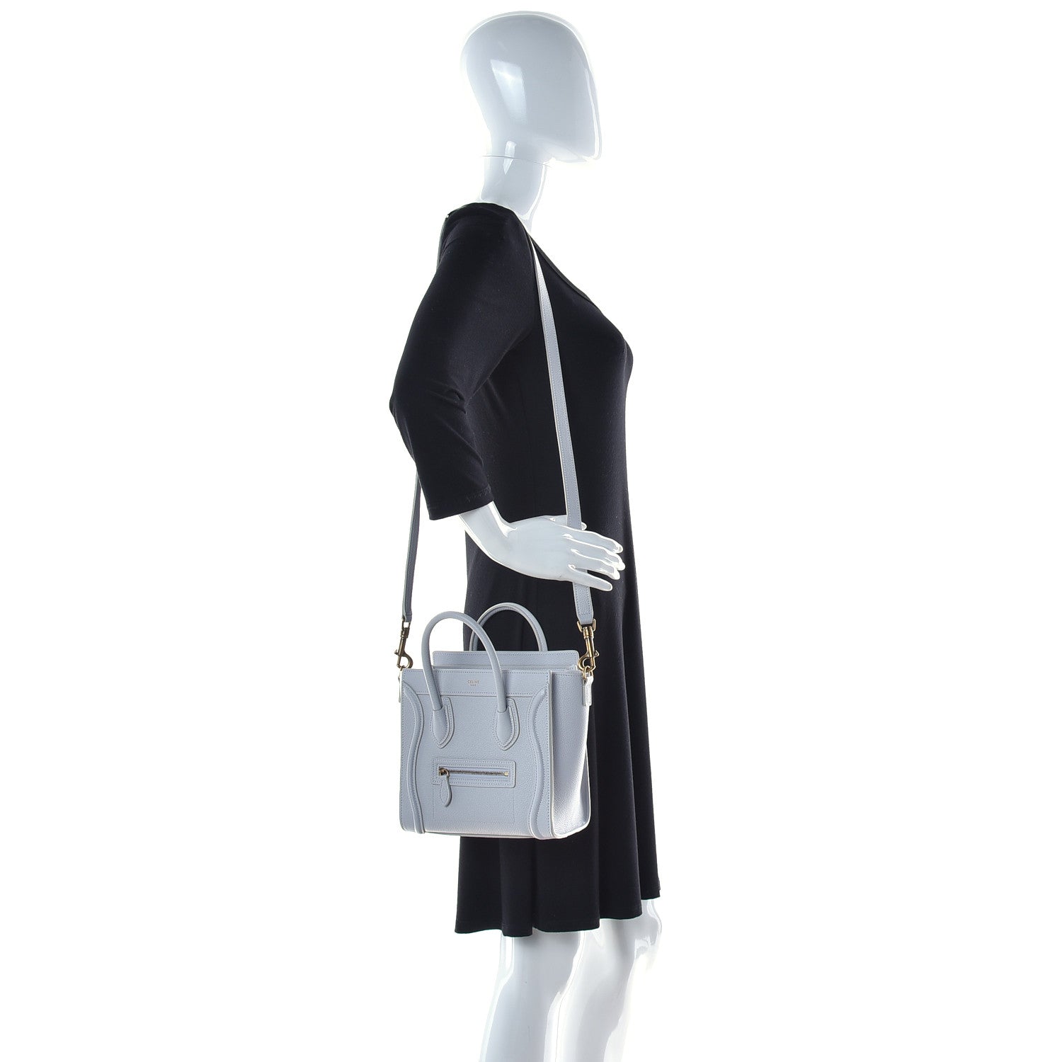 Celine Drummed Calfskin Nano Luggage Pearl 2 of 14