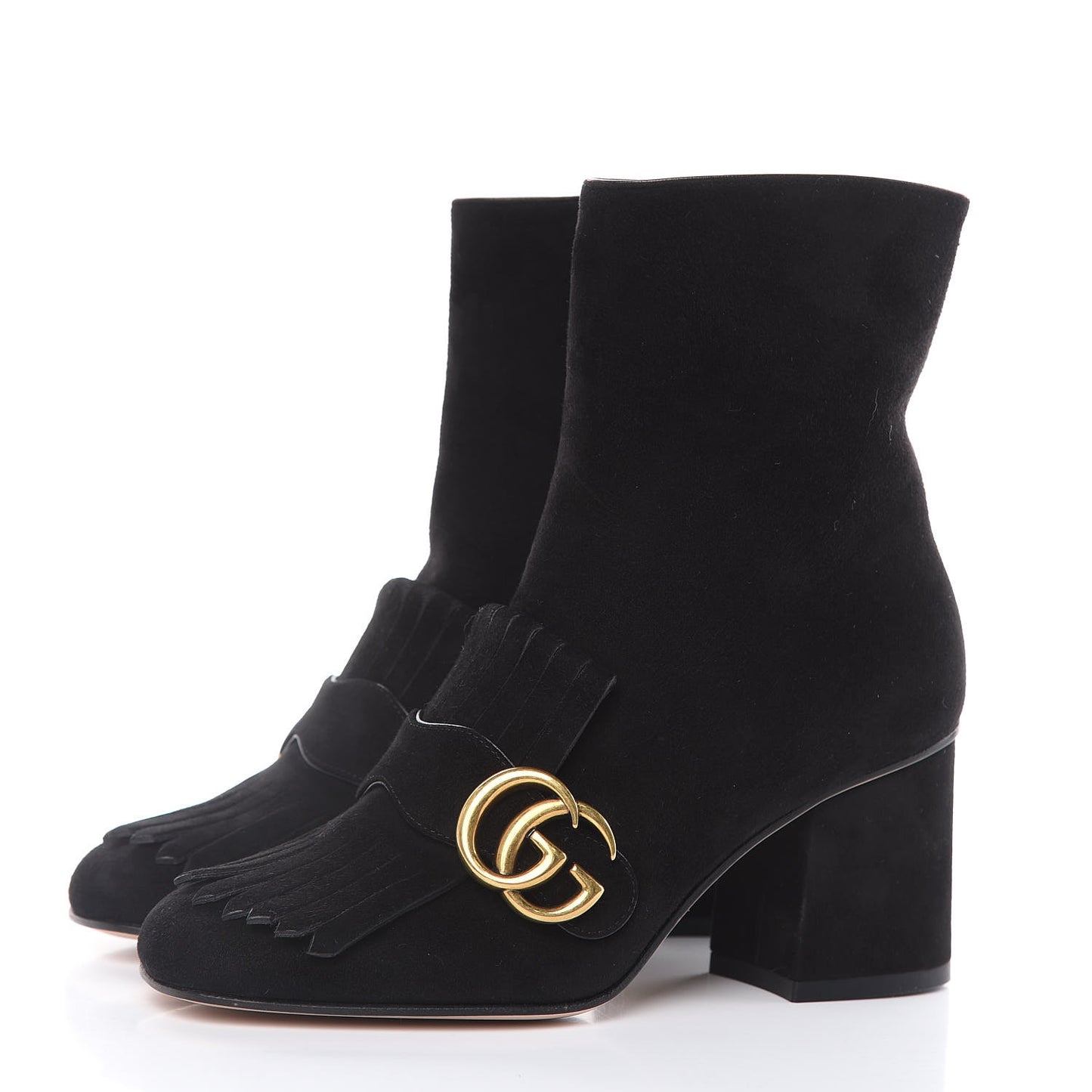 Kid Scamosciato GG Marmont Fringe 75mm Ankle Boots 35 Black