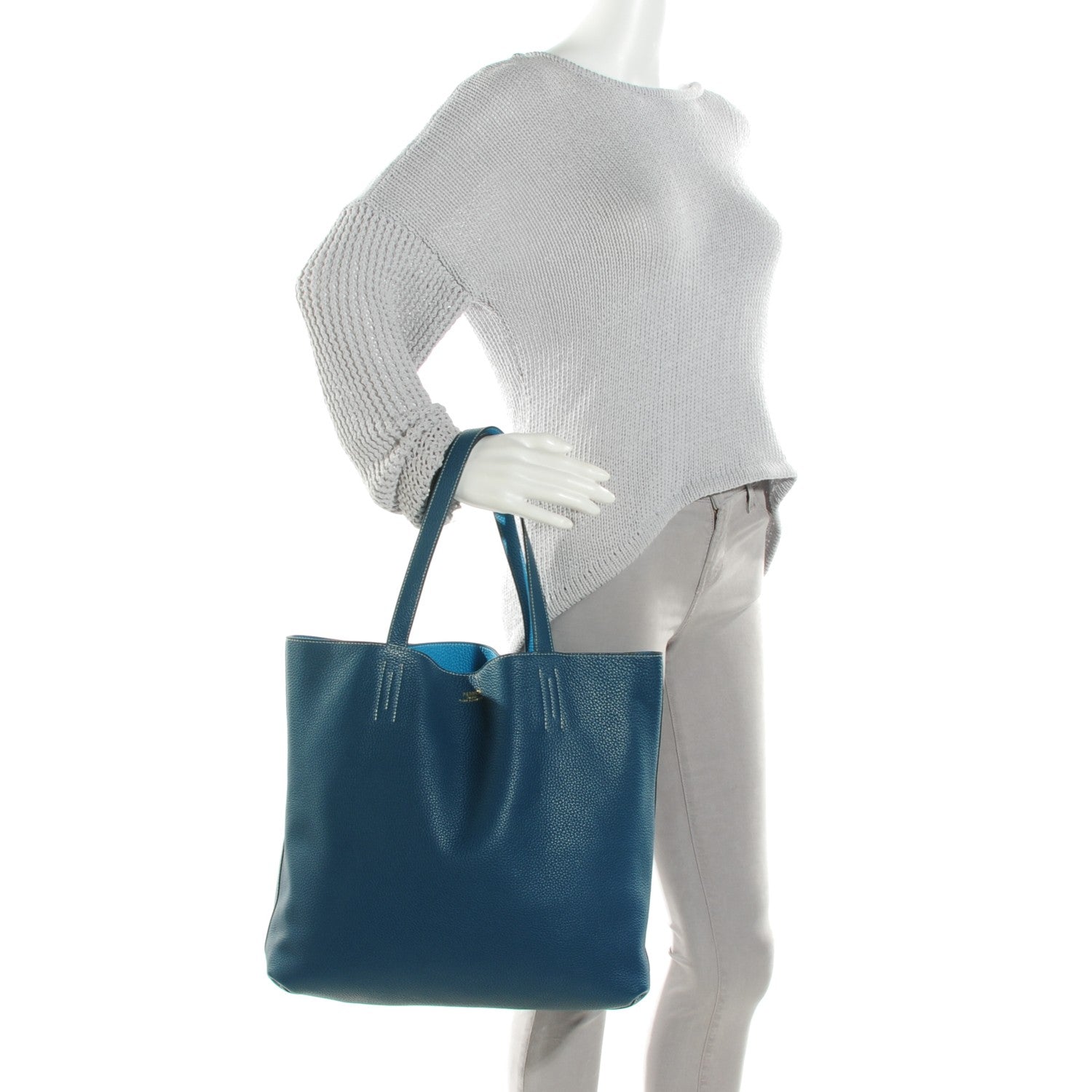 Hermes Taurillon Clemence Double Sens 45 Reversible Tote Colvert Turquoise 2 of 8