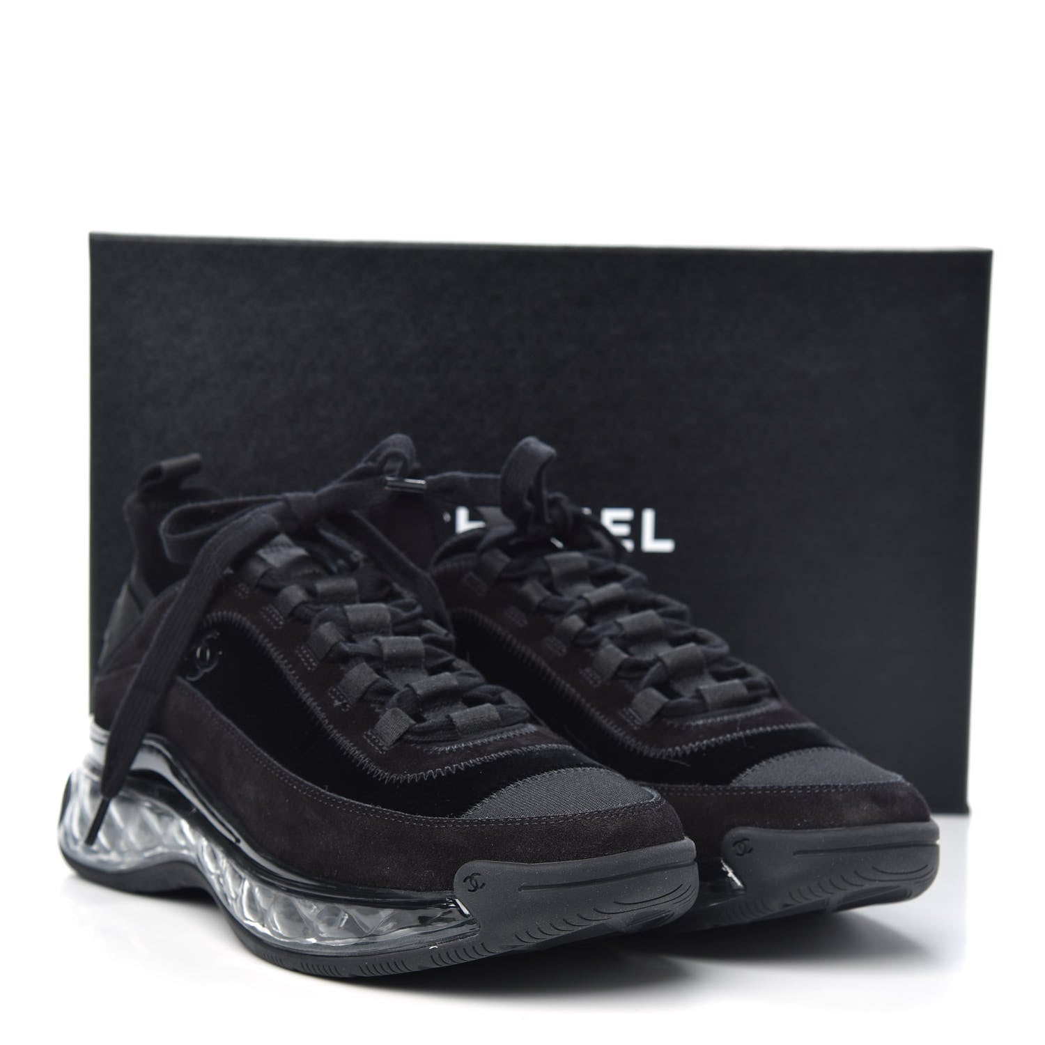 Chanel Suede Calfskin Velvet Grosgrain CC Sneakers 40 Black 8 of 8