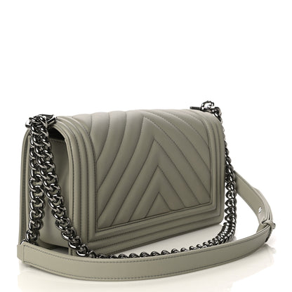 Chanel Calfskin Chevron Quilted Medium Boy Flap Grey 3 of 11