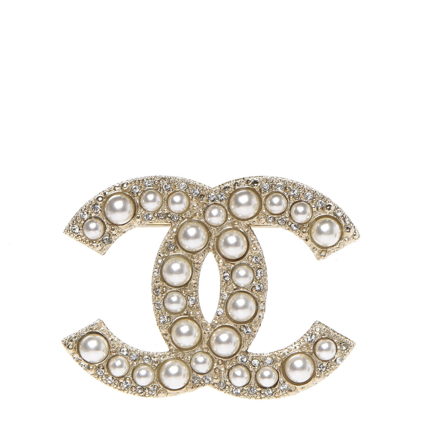 Chanel Pearl Crystal CC Brooch Gold 1 of 4