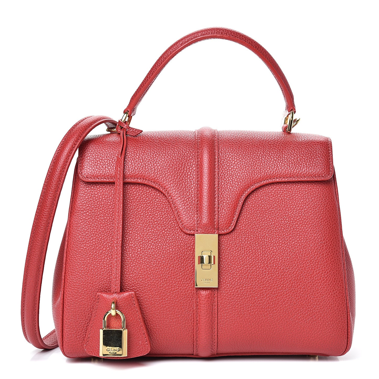 Grained Calfskin Small 16 Top Handle Bag Red