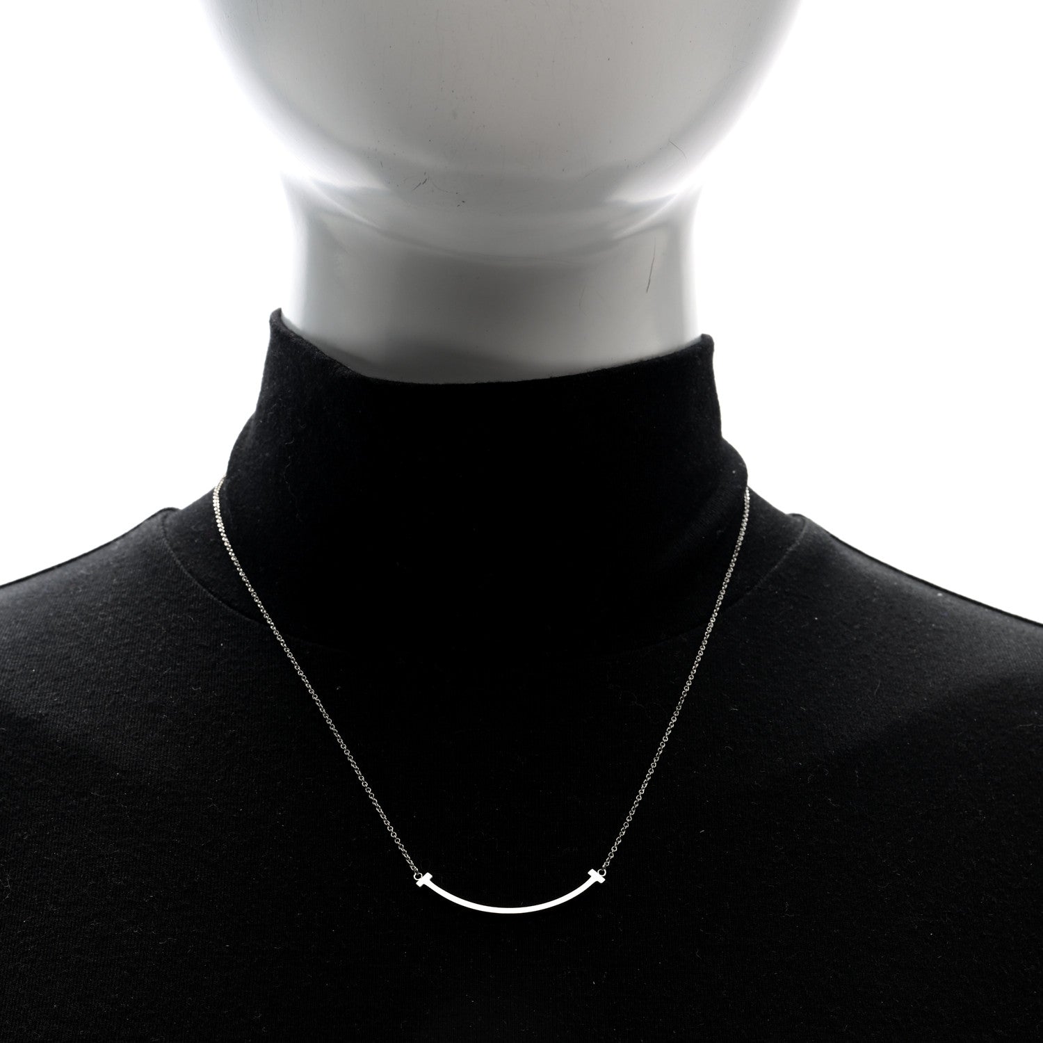 Tiffany 18K White Gold Small T Smile Pendant Necklace 2 of 5