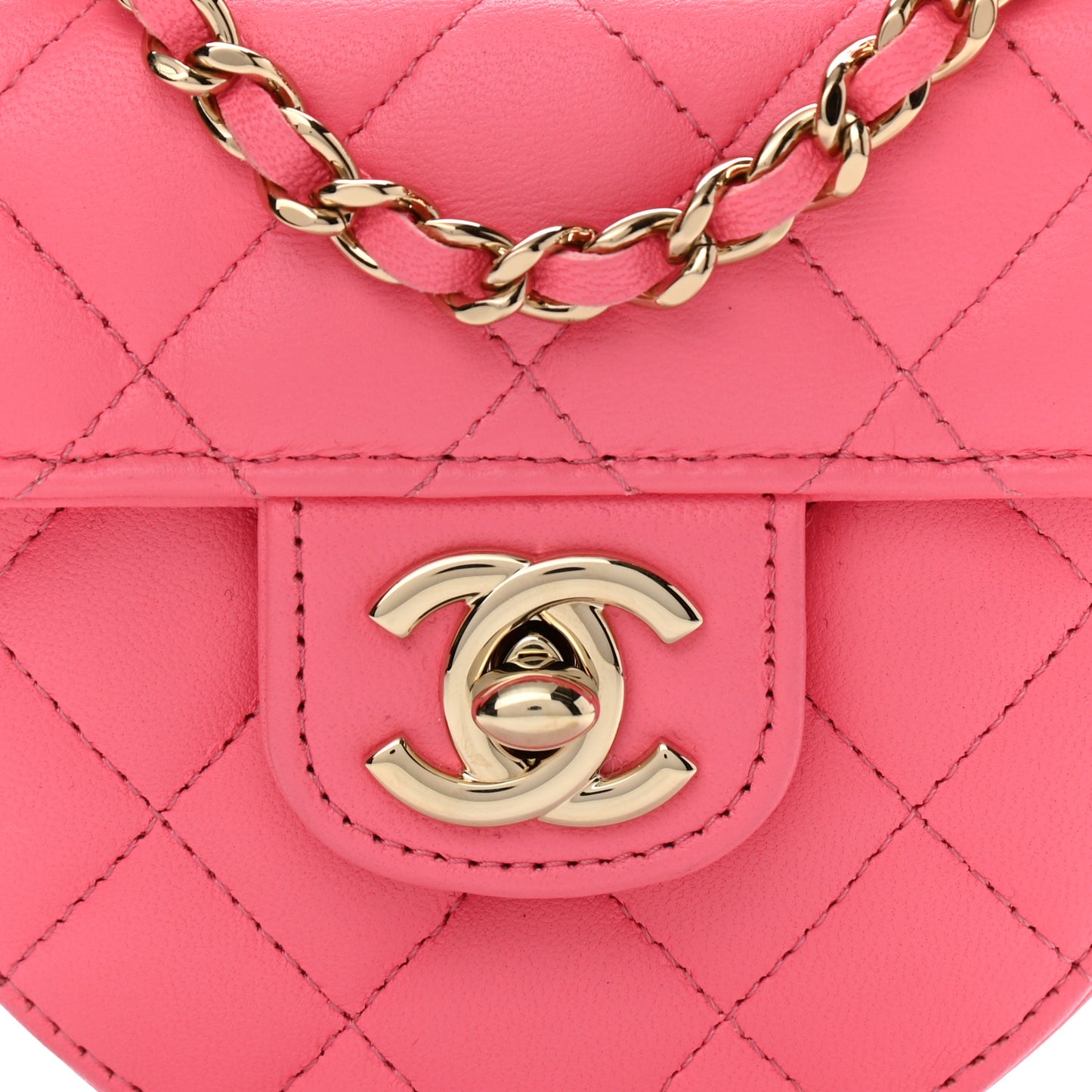 Lambskin Quilted CC In Love Heart Clutch With Chain Pink