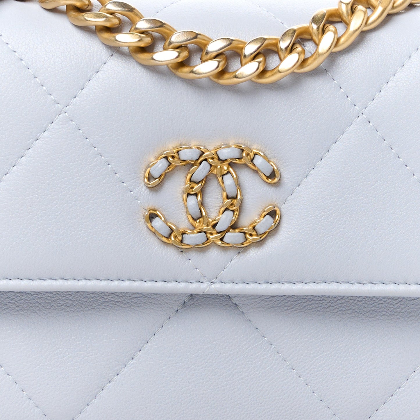Lambskin Quilted Chanel 19 Flap Clutch Light Blue