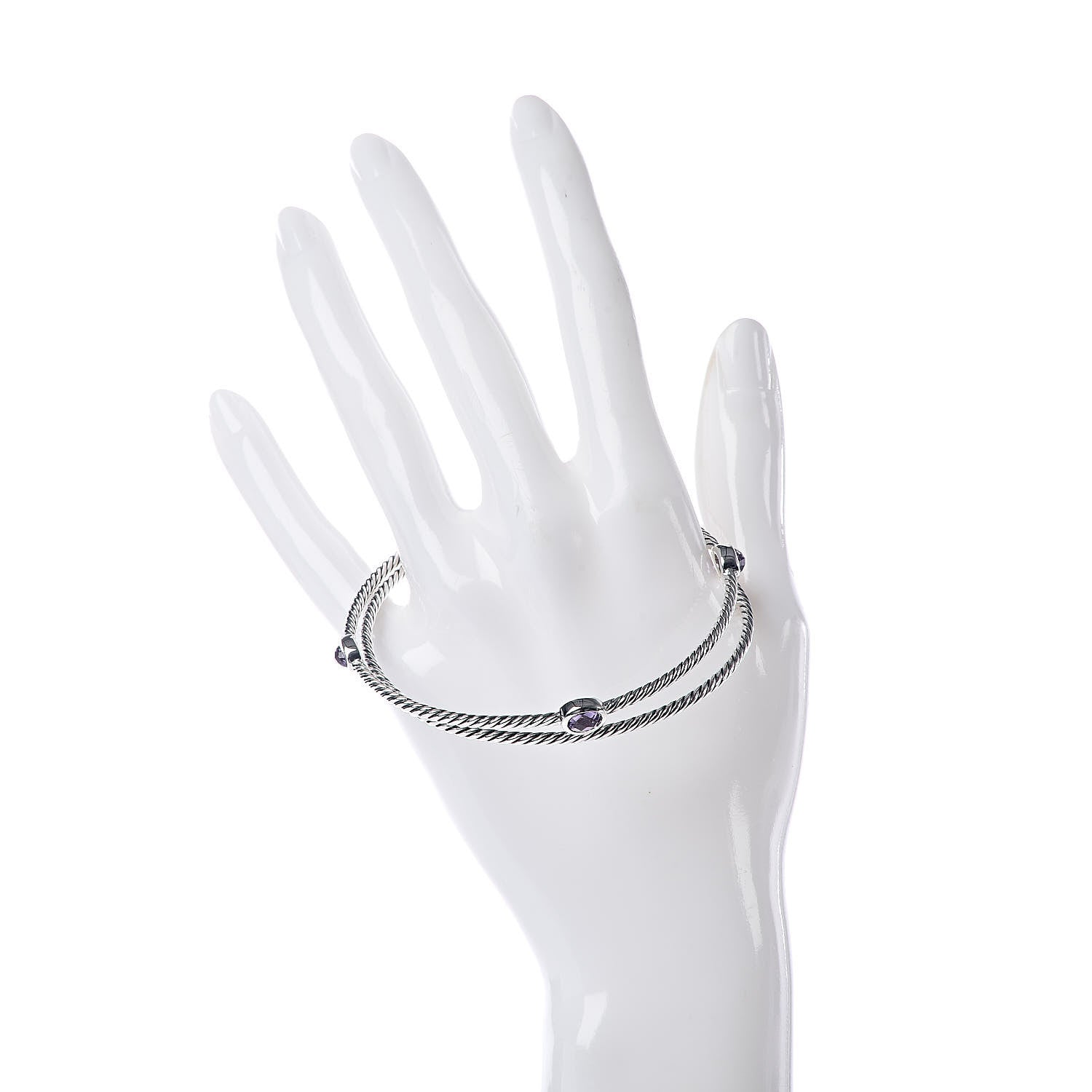 David Yurman Sterling Silver Amethyst Color Classics Cable Bangle Bracelet Set of 2 2 of 5