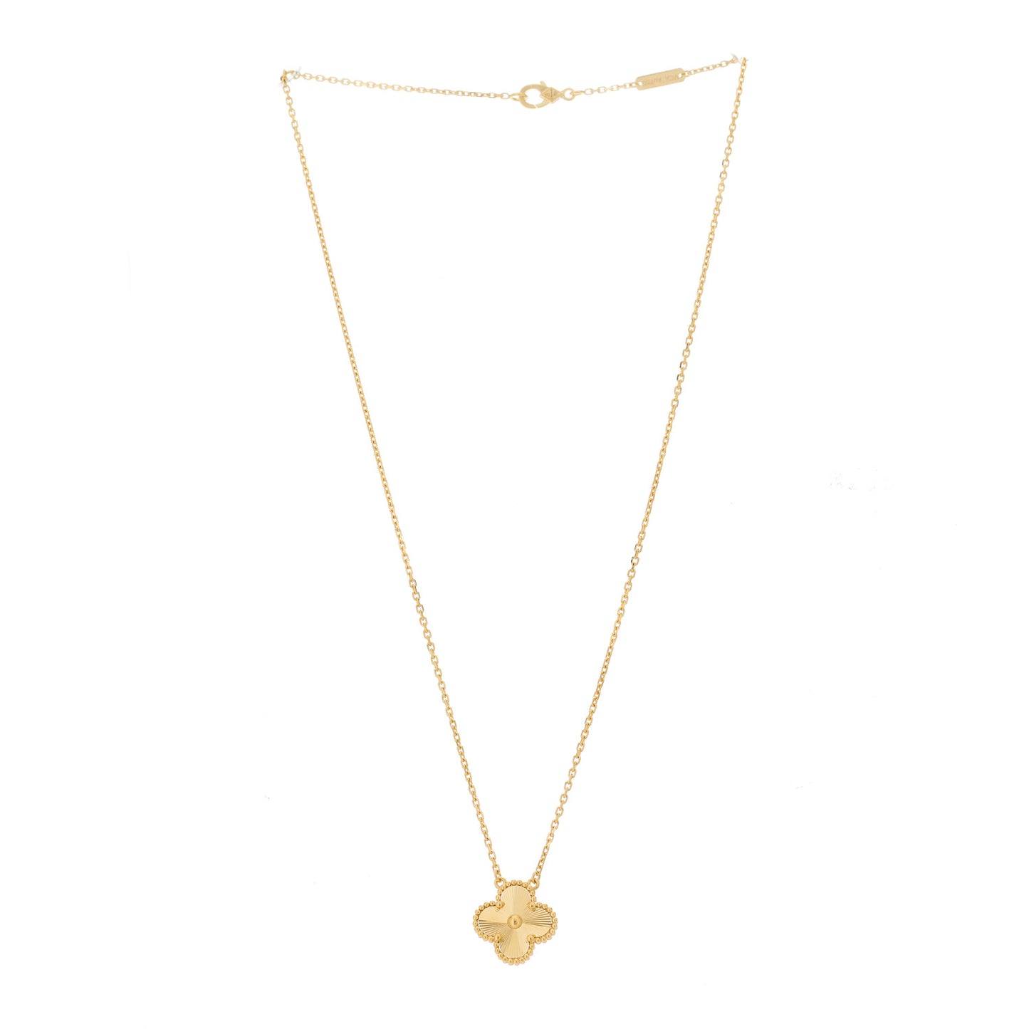 18K Yellow Gold Guilloche Vintage Alhambra Pendant Necklace