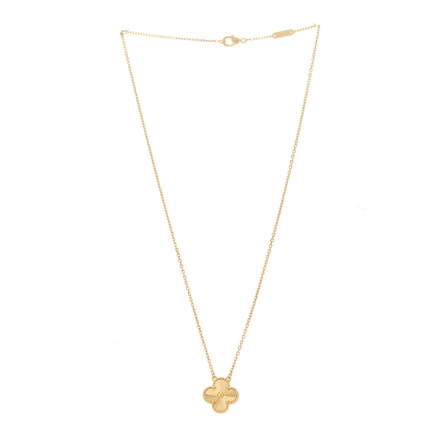 Van Cleef & Arpels 18K Yellow Gold Guilloche Vintage Alhambra Pendant Necklace 3 of 6