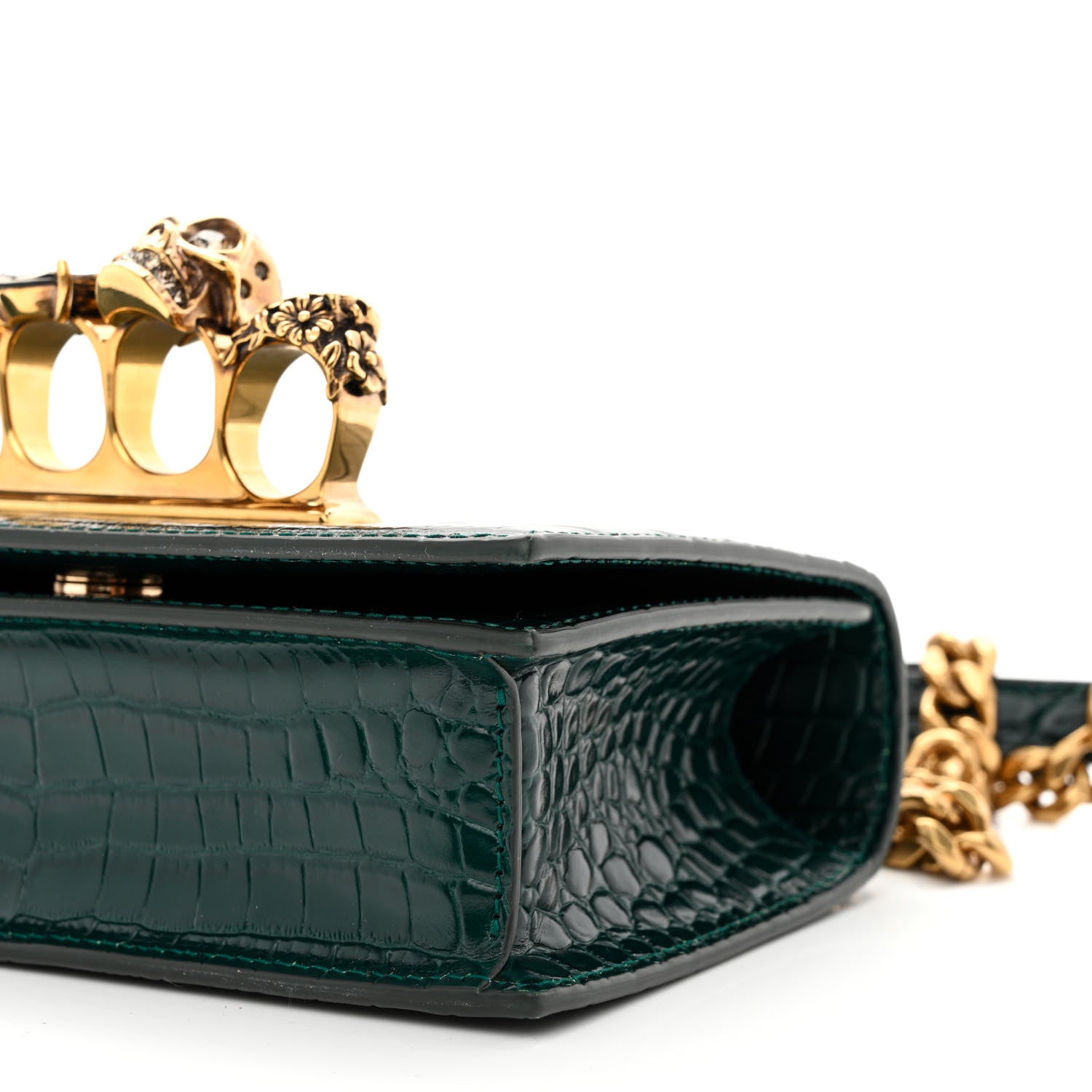 Alexander McQueen Shiny Crocodile Embossed Jeweled Satchel Emerald 9 of 11