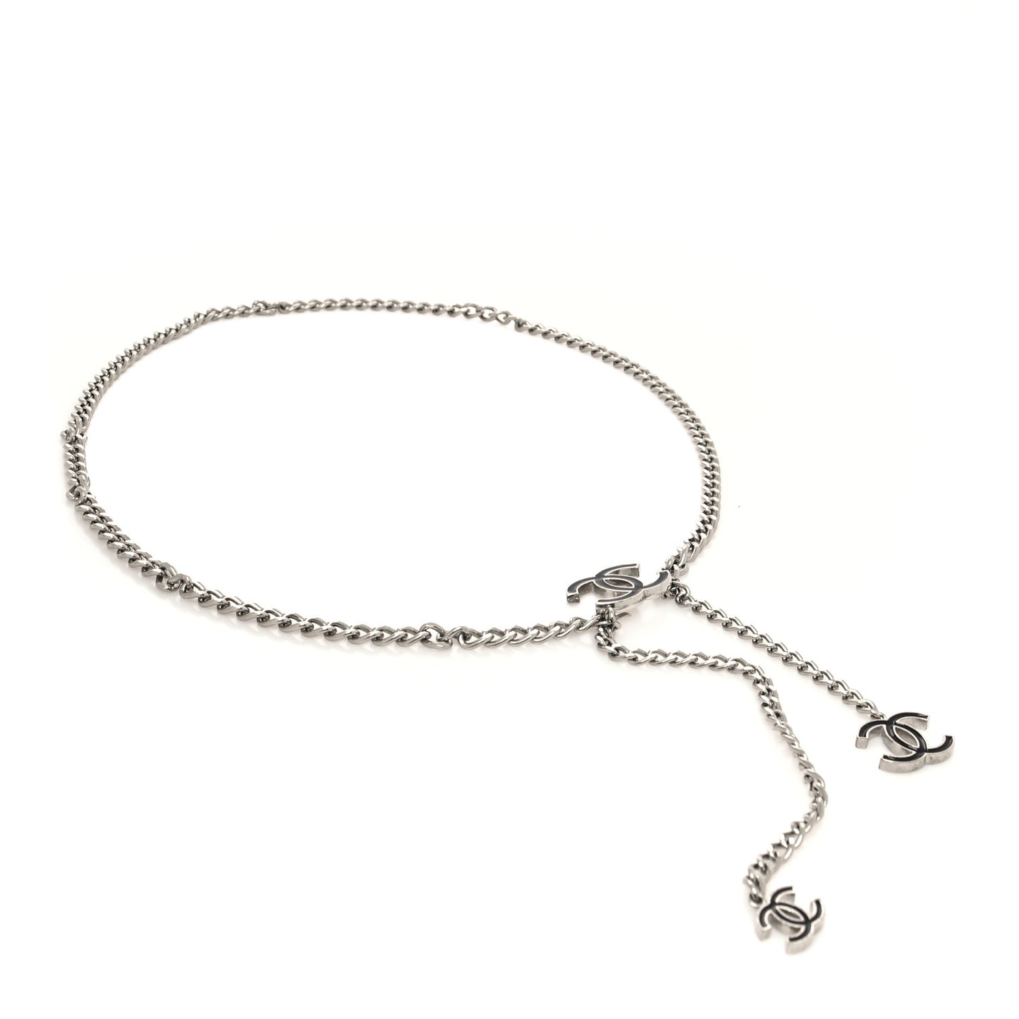 Enamel CC Chain Logo Belt Silver Black