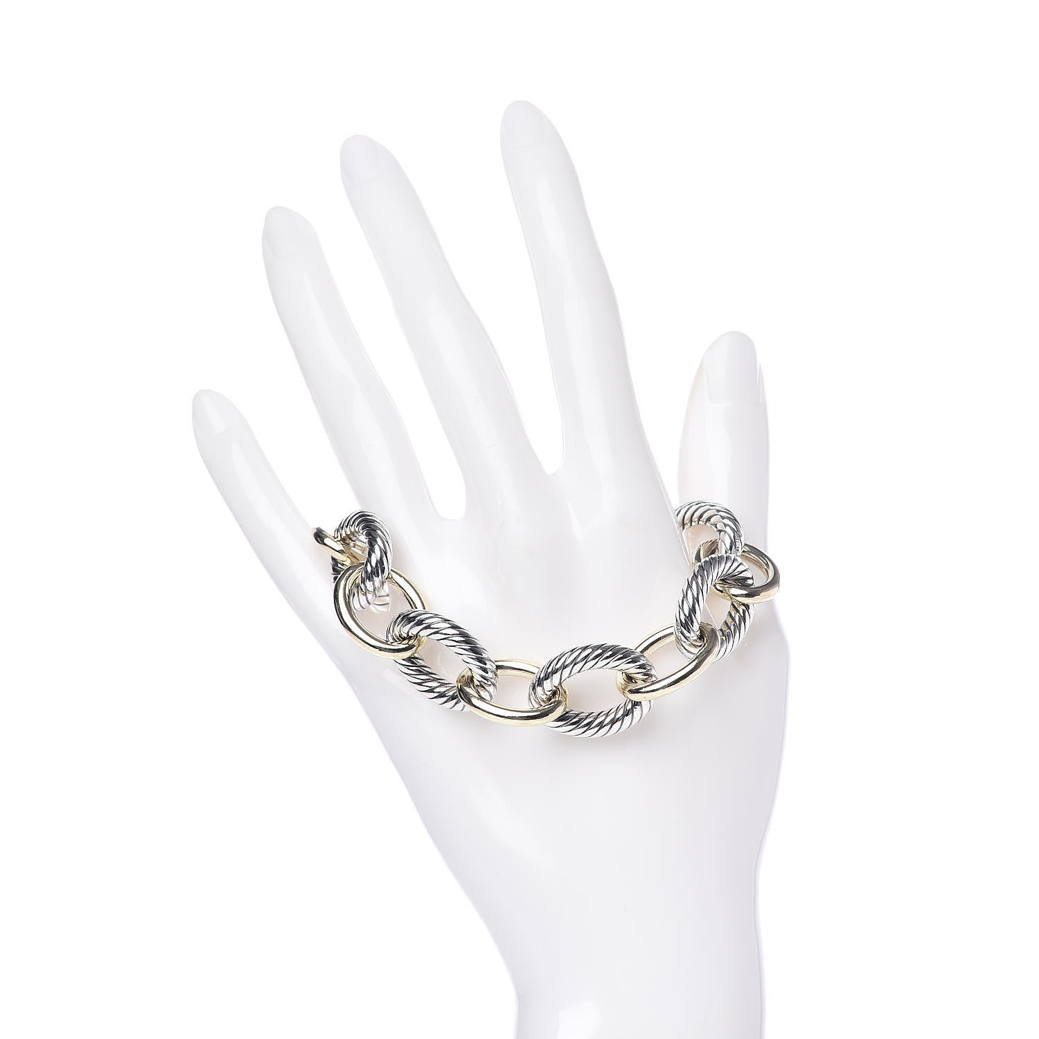 David Yurman Sterling Silver 18K Yellow Gold 17mm Extra Large Oval Link Bracelet 2 of 4