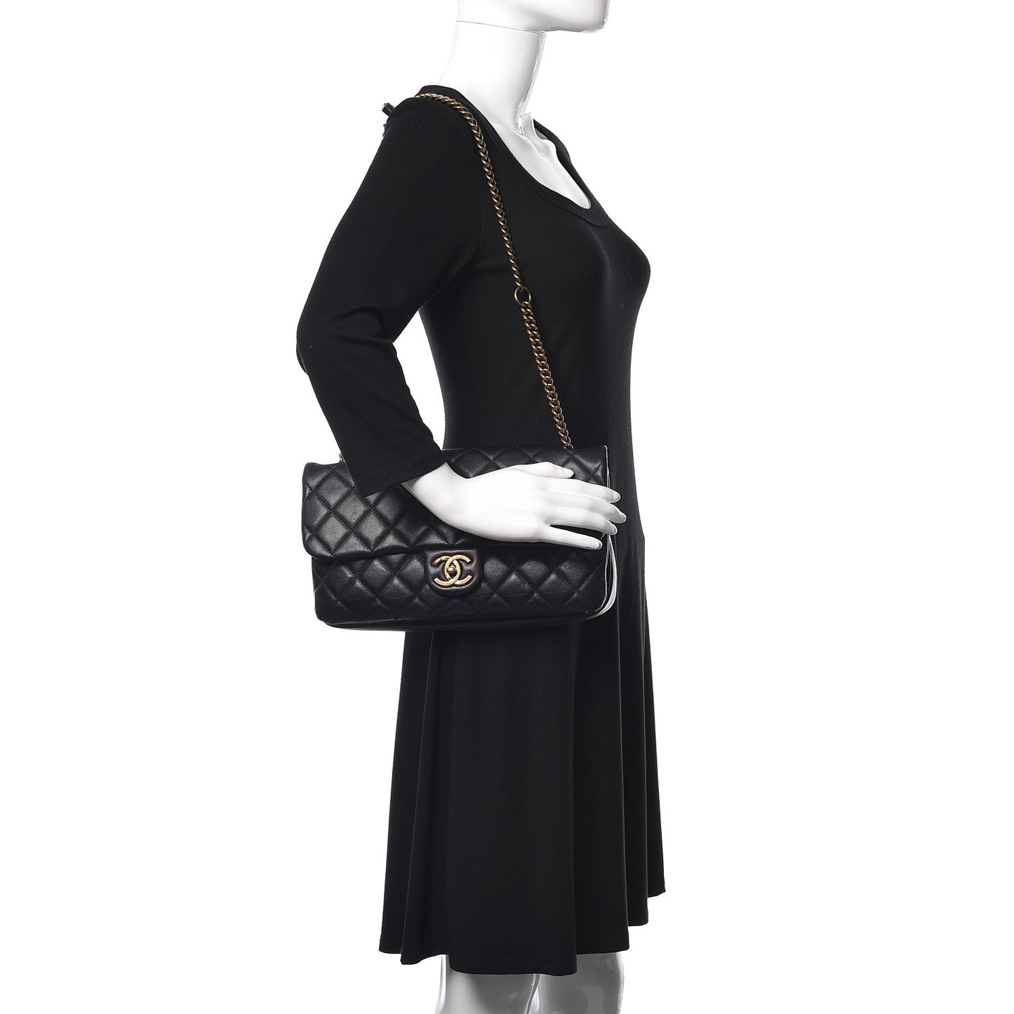Calfskin Quilted Medium CC Crown Flap Black
