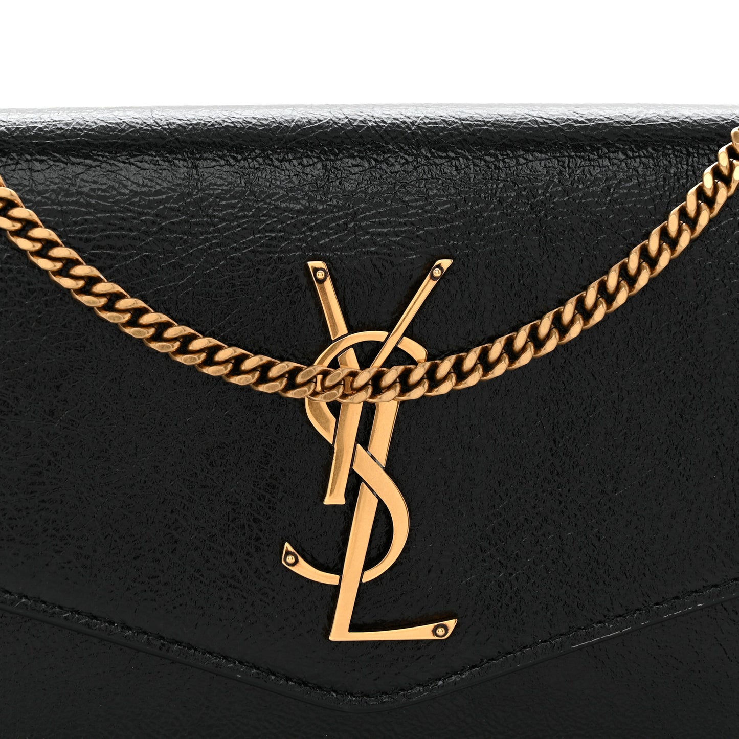 Crinkled Calfskin Uptown Chain Wallet Black