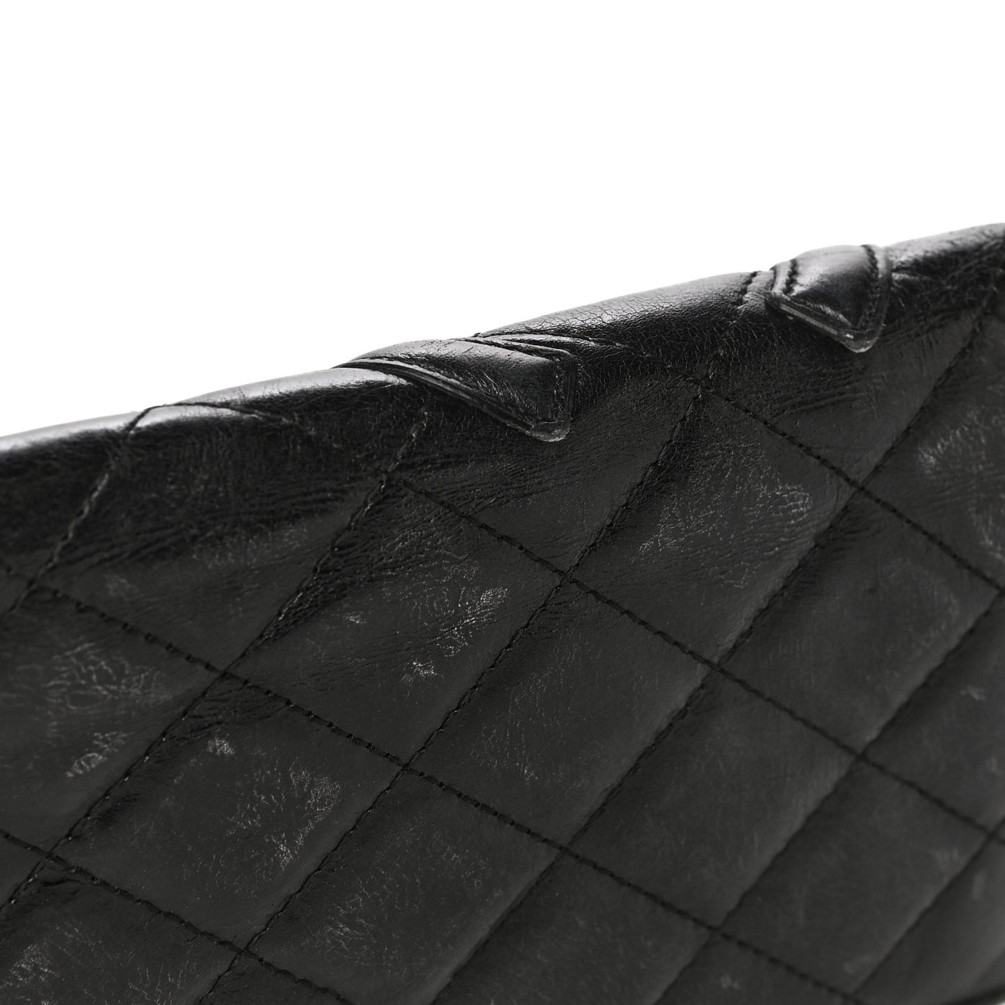 Aged Calfskin Quilted Cambon Yen Wallet Black