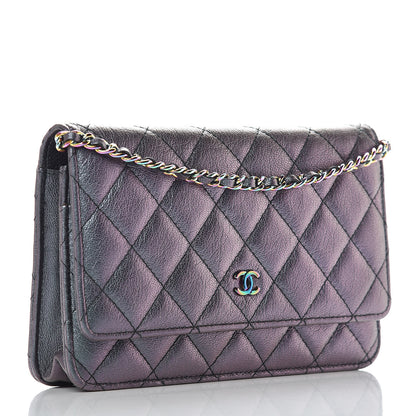 Chanel Iridescent Goatskin Quilted Wallet On Chain WOC Purple 11 of 13