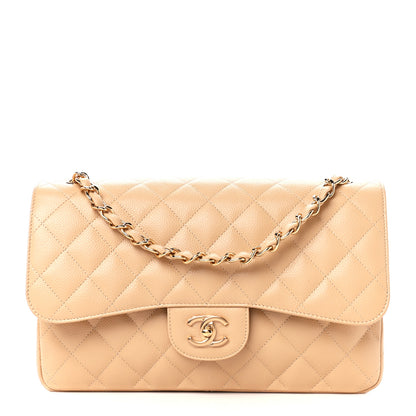 Chanel Caviar Quilted Jumbo Double Flap Light Beige 1 of 12