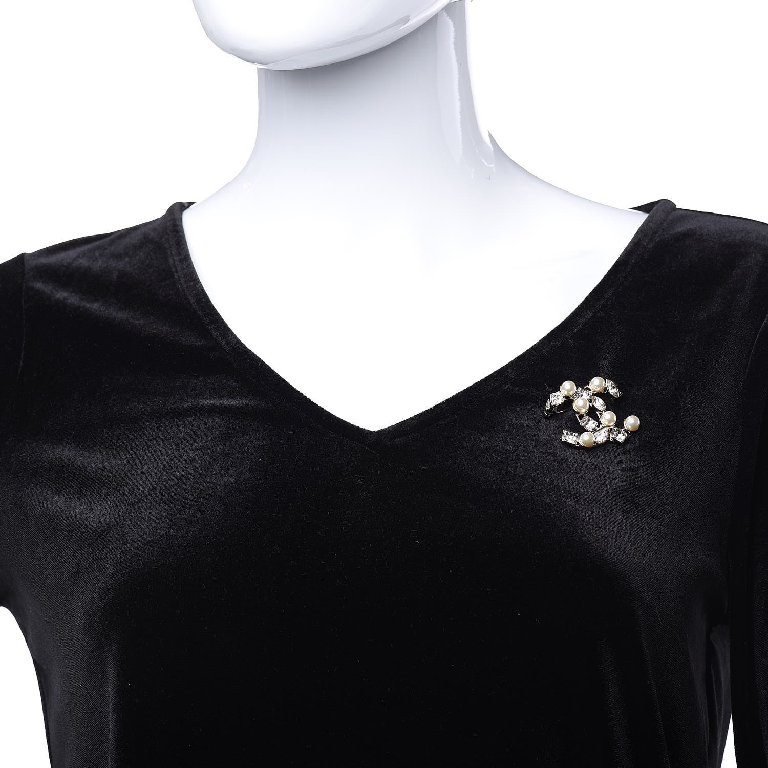 Chanel Metal Glass Pearl CC Crystal Snowfall Brooch Gold 2 of 5