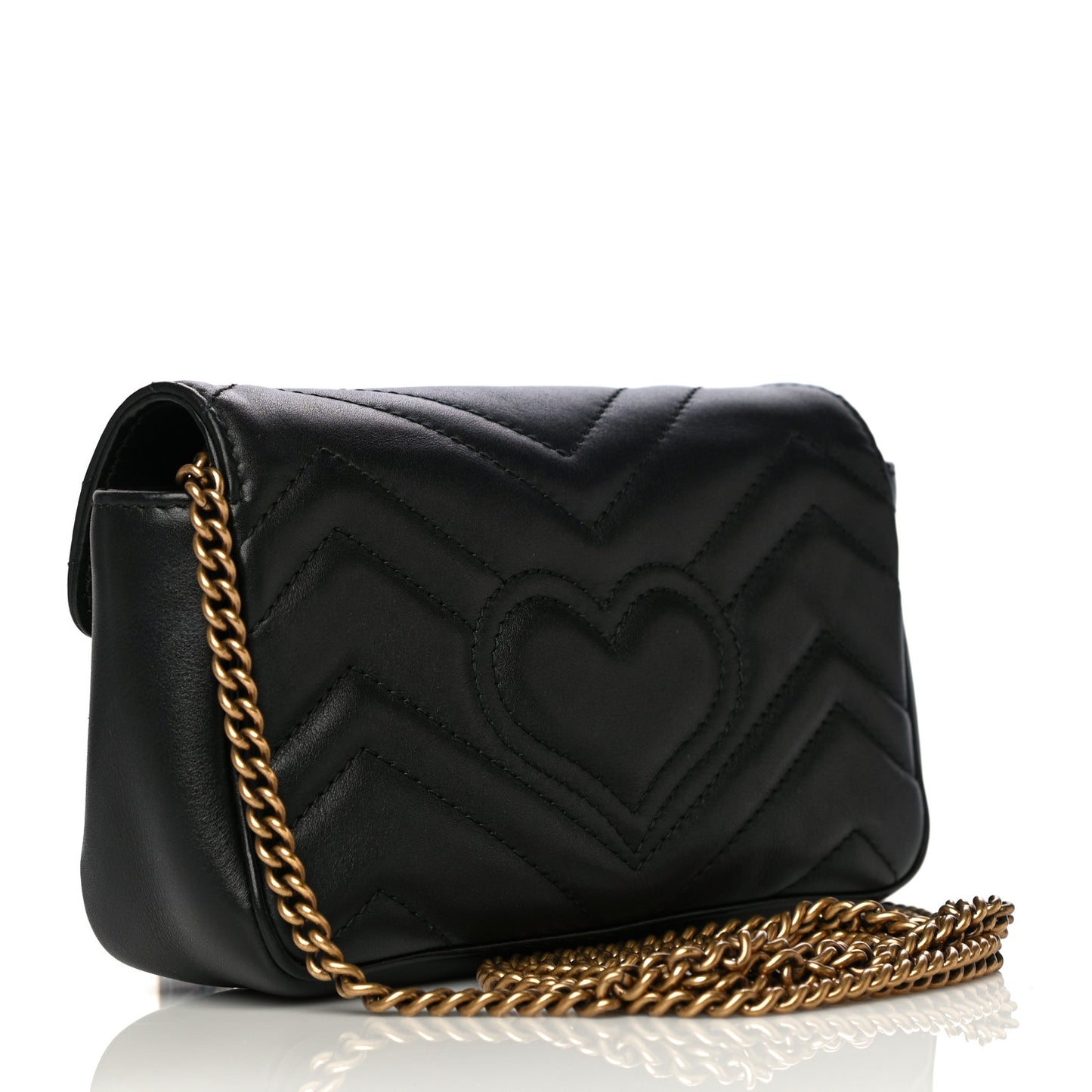 Calfskin Matelasse Super Mini GG Marmont Shoulder Bag Black