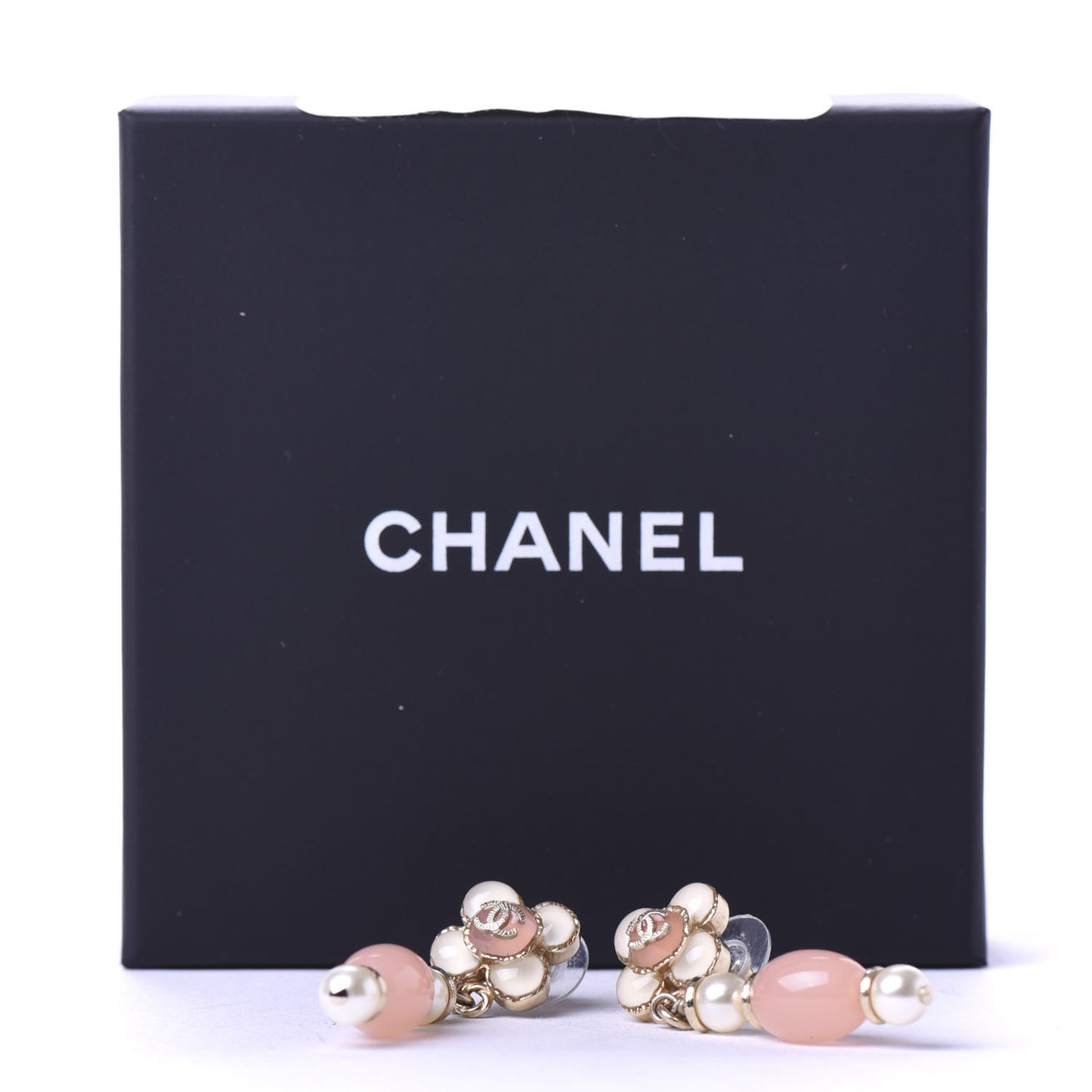 Resin Pearl CC Flower Drop Earrings Pink Beige