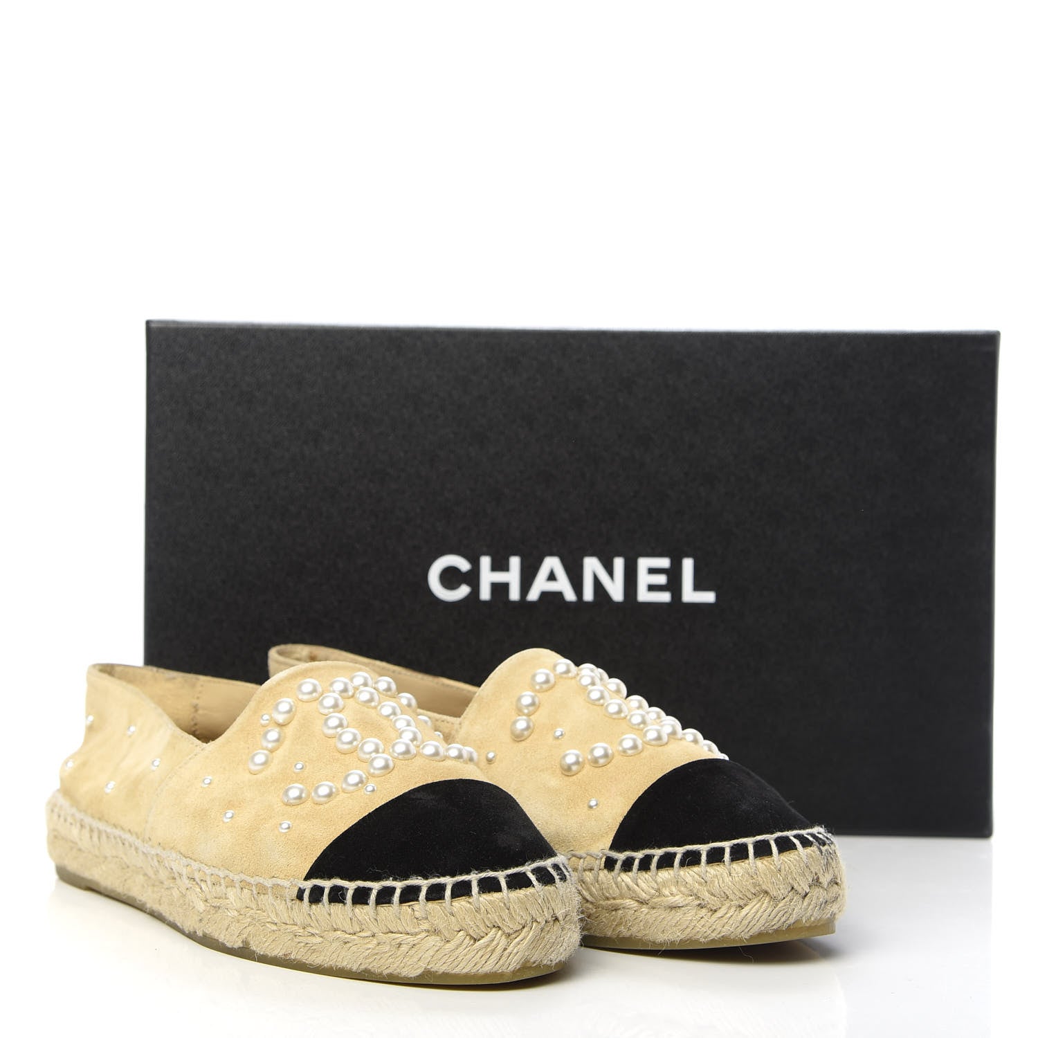 Chanel Suede Pearl CC Espadrilles 35 Beige Black 13 of 13
