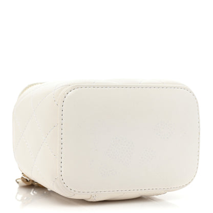 Chanel Lambskin Quilted Mini Camellia Bow Vanity Case With Chain White 4 of 15