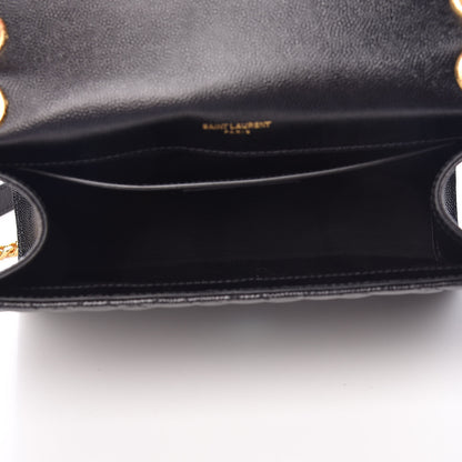 Saint Laurent Grain De Poudre Textured Mixed Matelasse Triquilt Medium Monogram Satchel Black 6 of 9