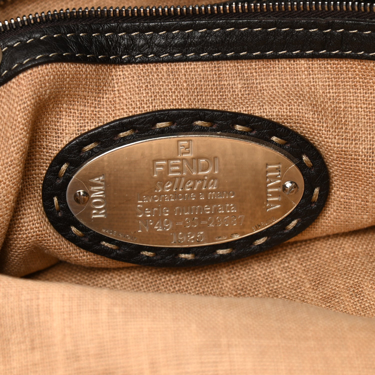 Fendi Calfskin Romano Selleria Shopping Media Tote Dark Brown 6 of 14