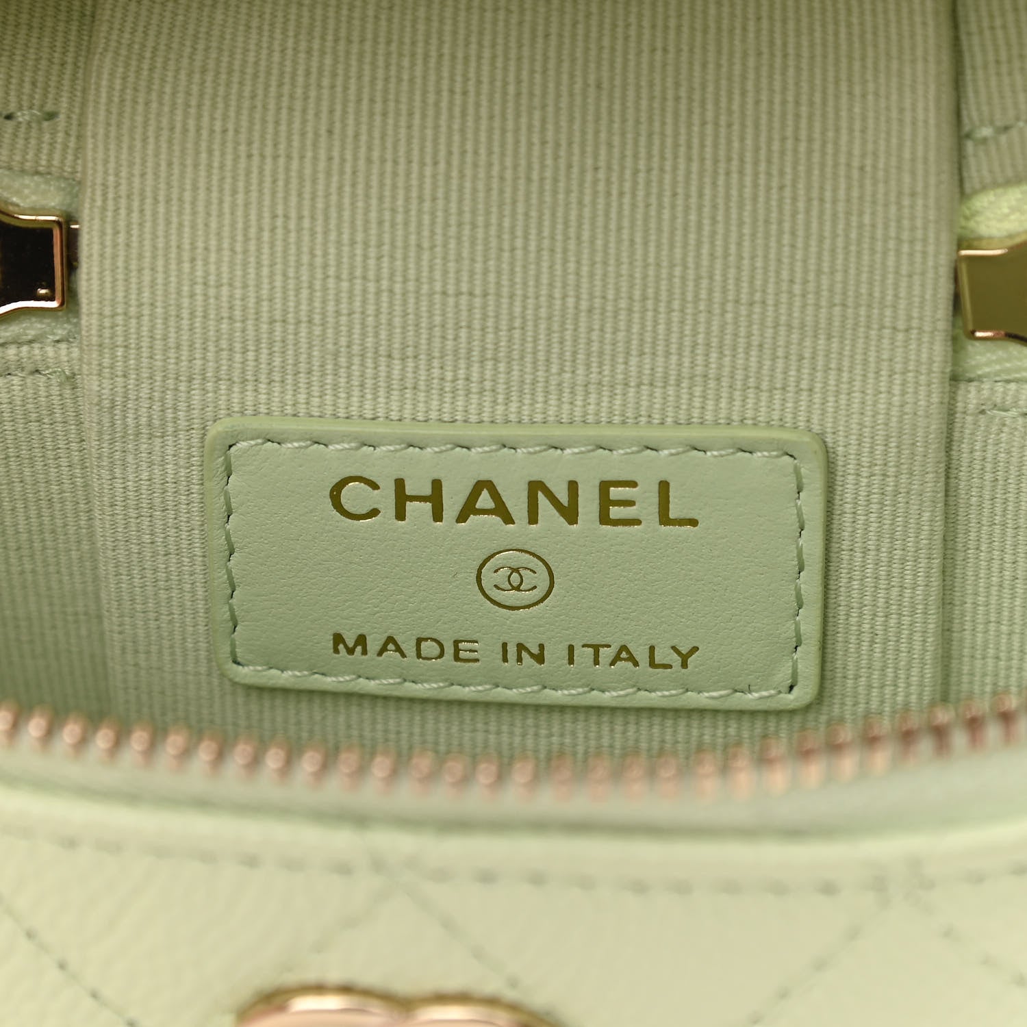 Chanel Caviar Quilted Small Handle With Care Vanity Case With Chain Light Green 6 of 11