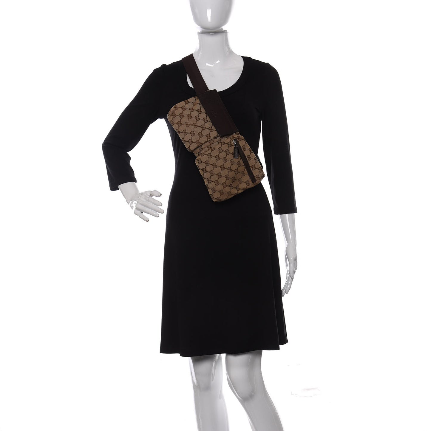 GG Monogram Double Pocket Belt Bag Dark Brown