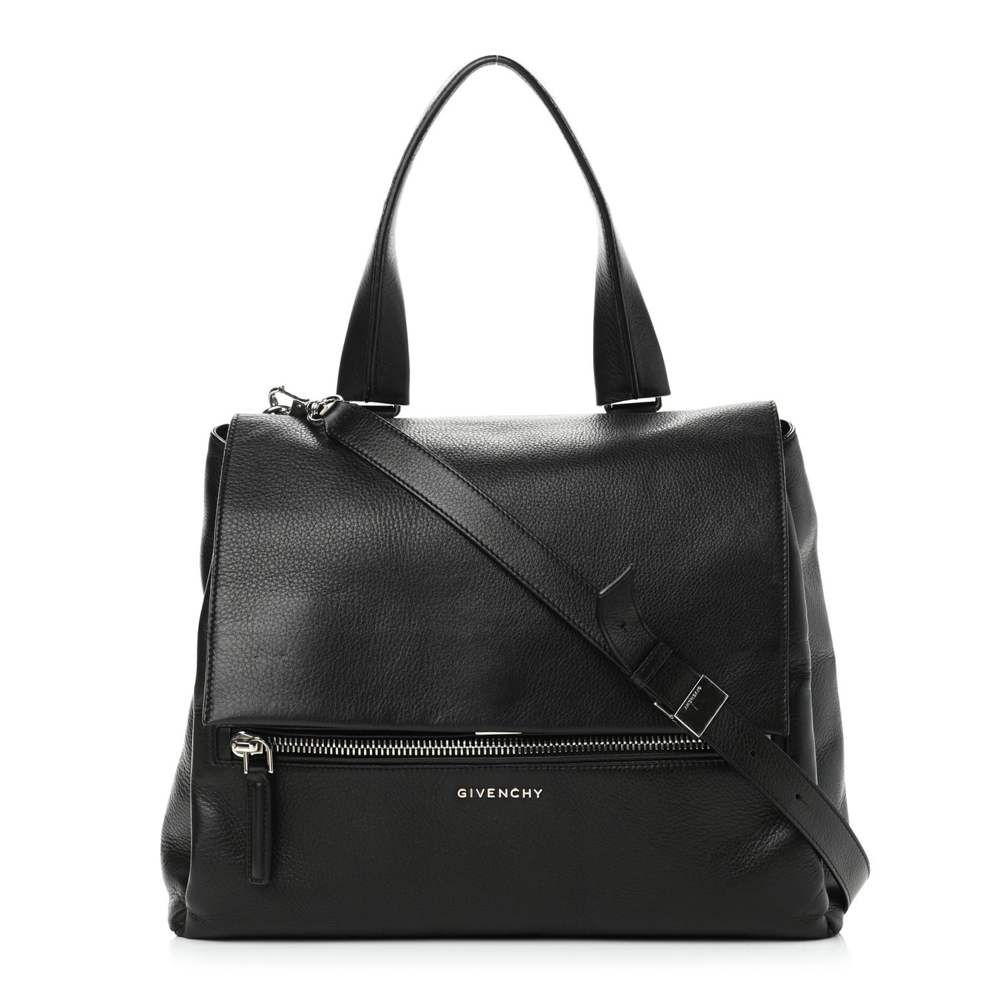 Waxy Grained Calfskin Medium Pandora Pure Flap Bag Black