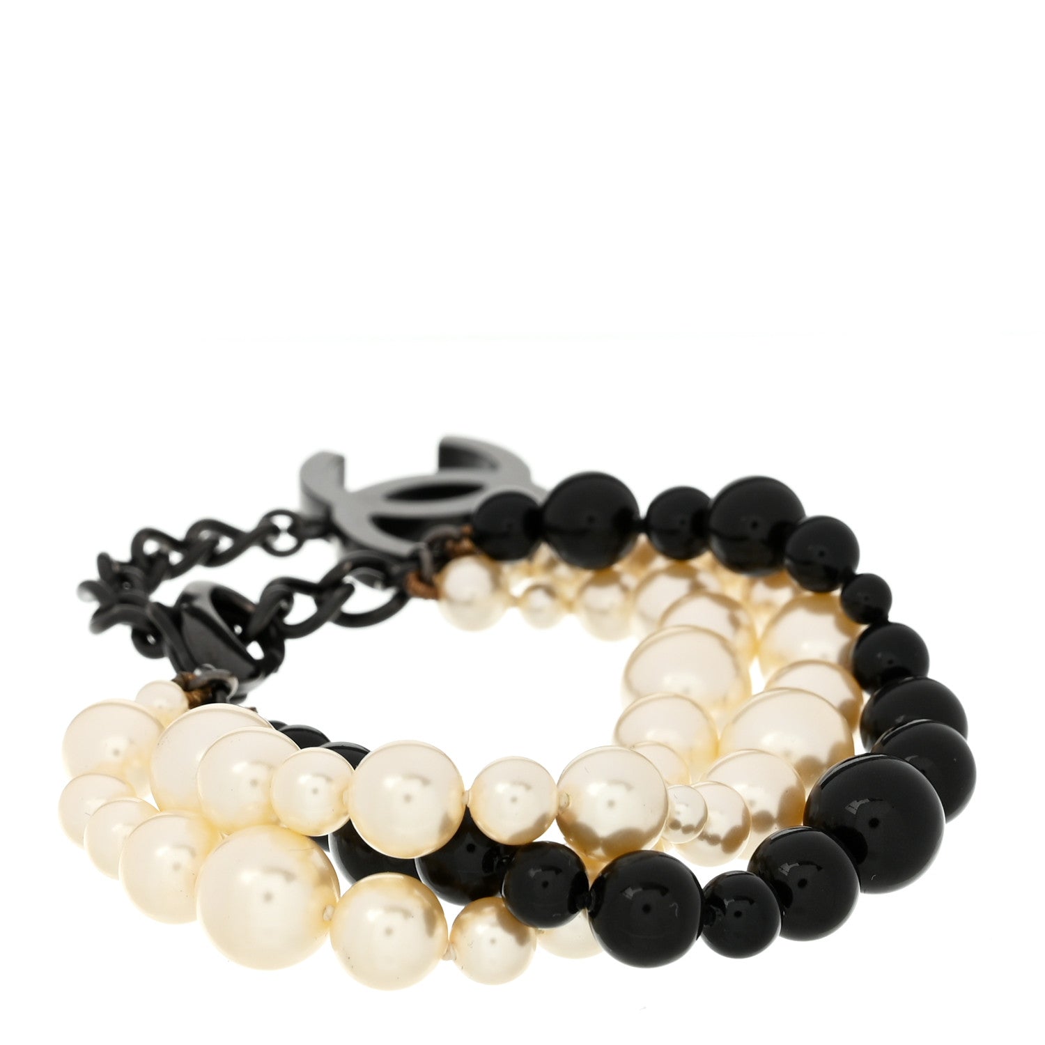 Chanel Pearl Bead CC Bracelet White Black 1 of 5
