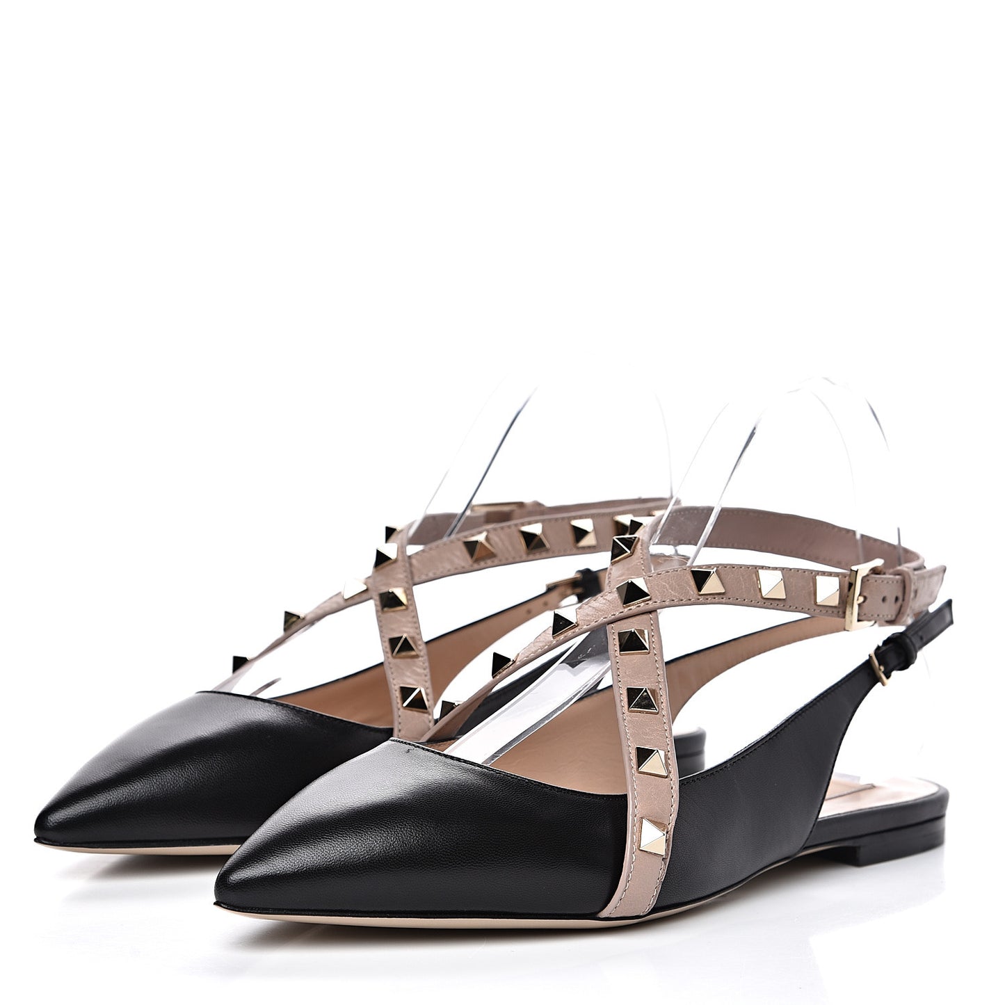 Nappa Rockstud Crisscross Slingback Flats 36 Black Poudre