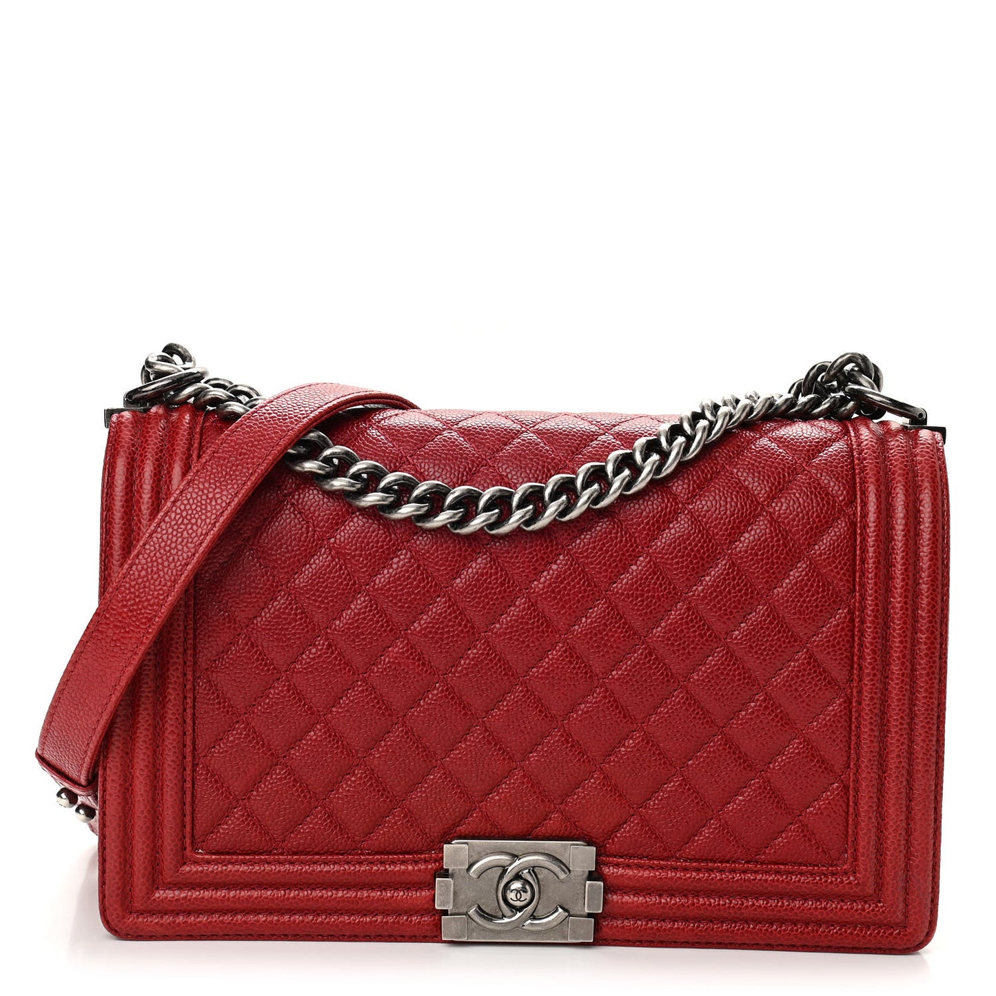 Caviar Quilted New Medium Boy Flap Dark Red