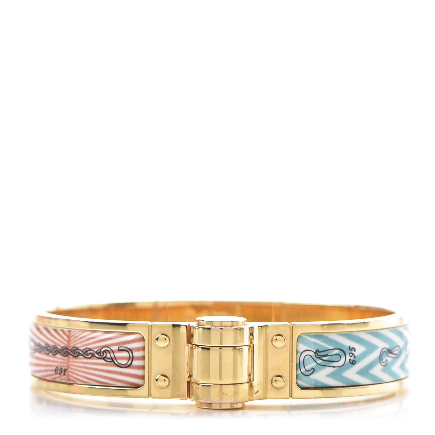 Hermes Enamel Printed Narrow Manufacture de Boucleries Hinged Bracelet S 1 of 5