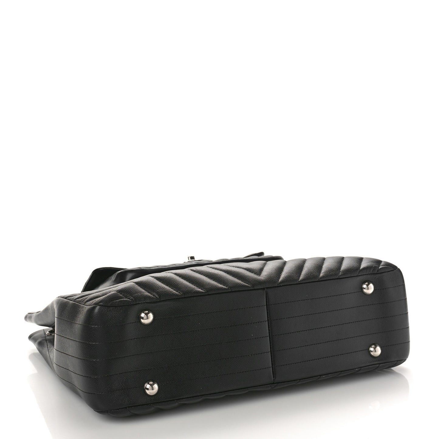 Caviar Chevron Quilted Flap Tote Black