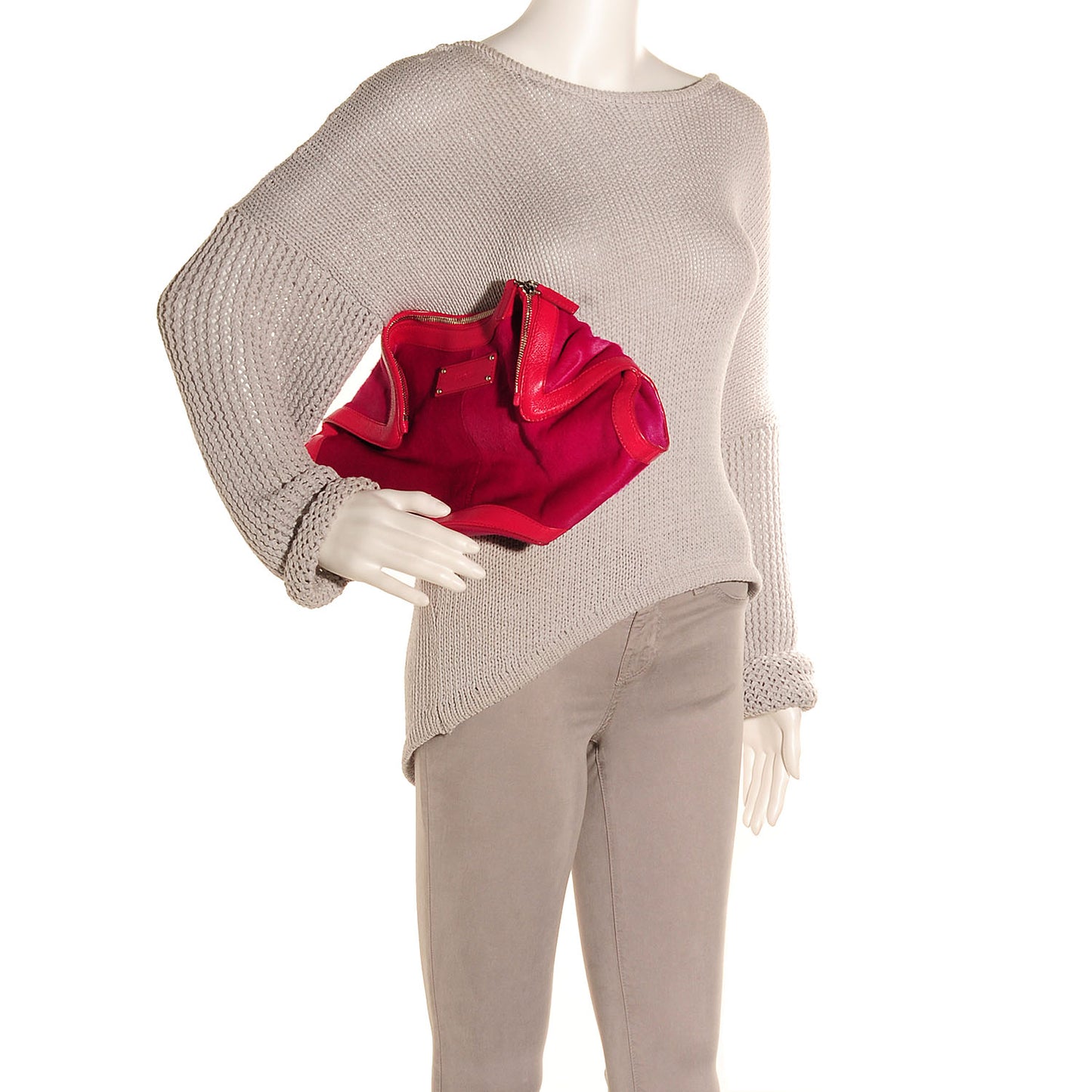 Leather Trim Fur De Manta Clutch Violet Roseate