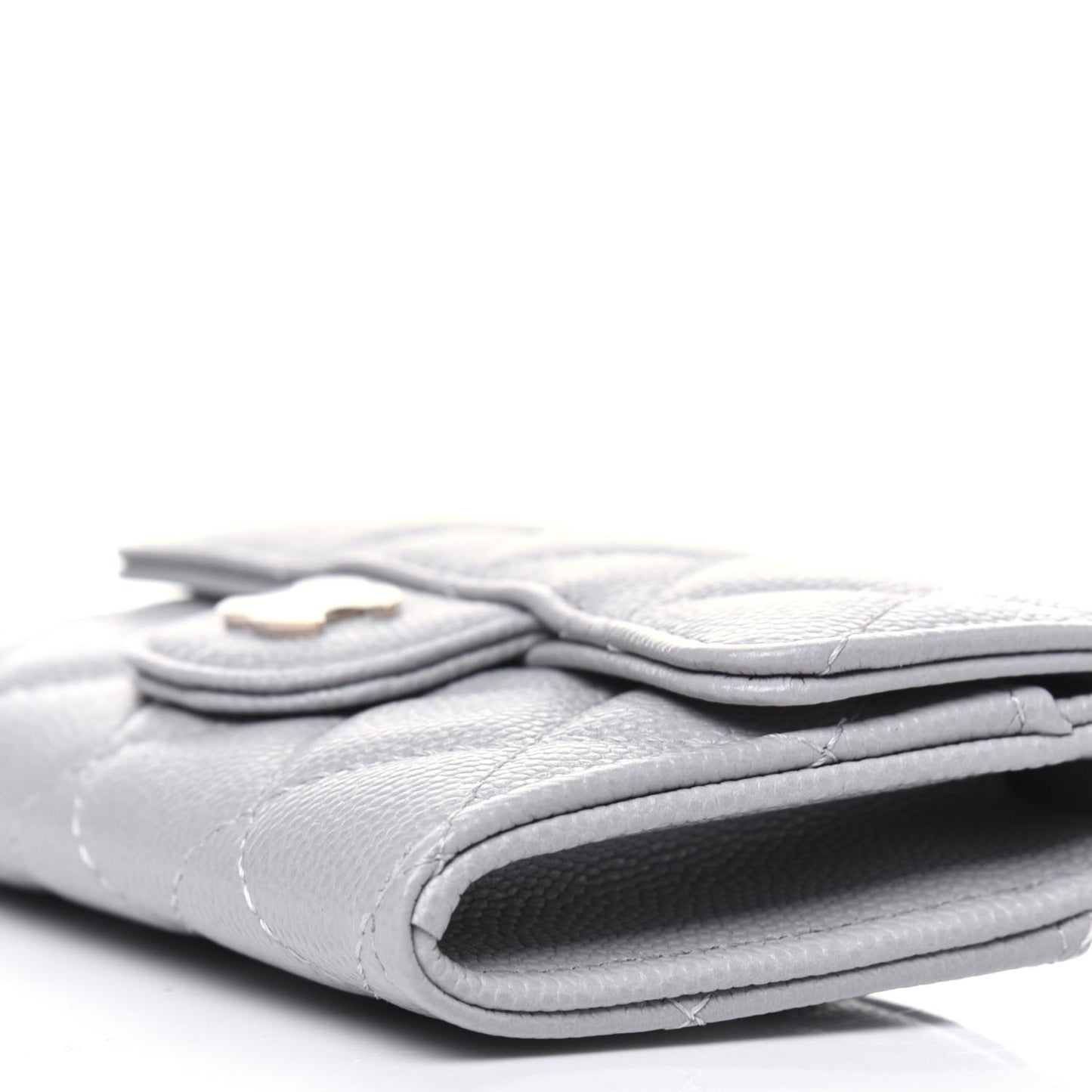 Caviar Quilted Flap Card Holder Wallet Grey